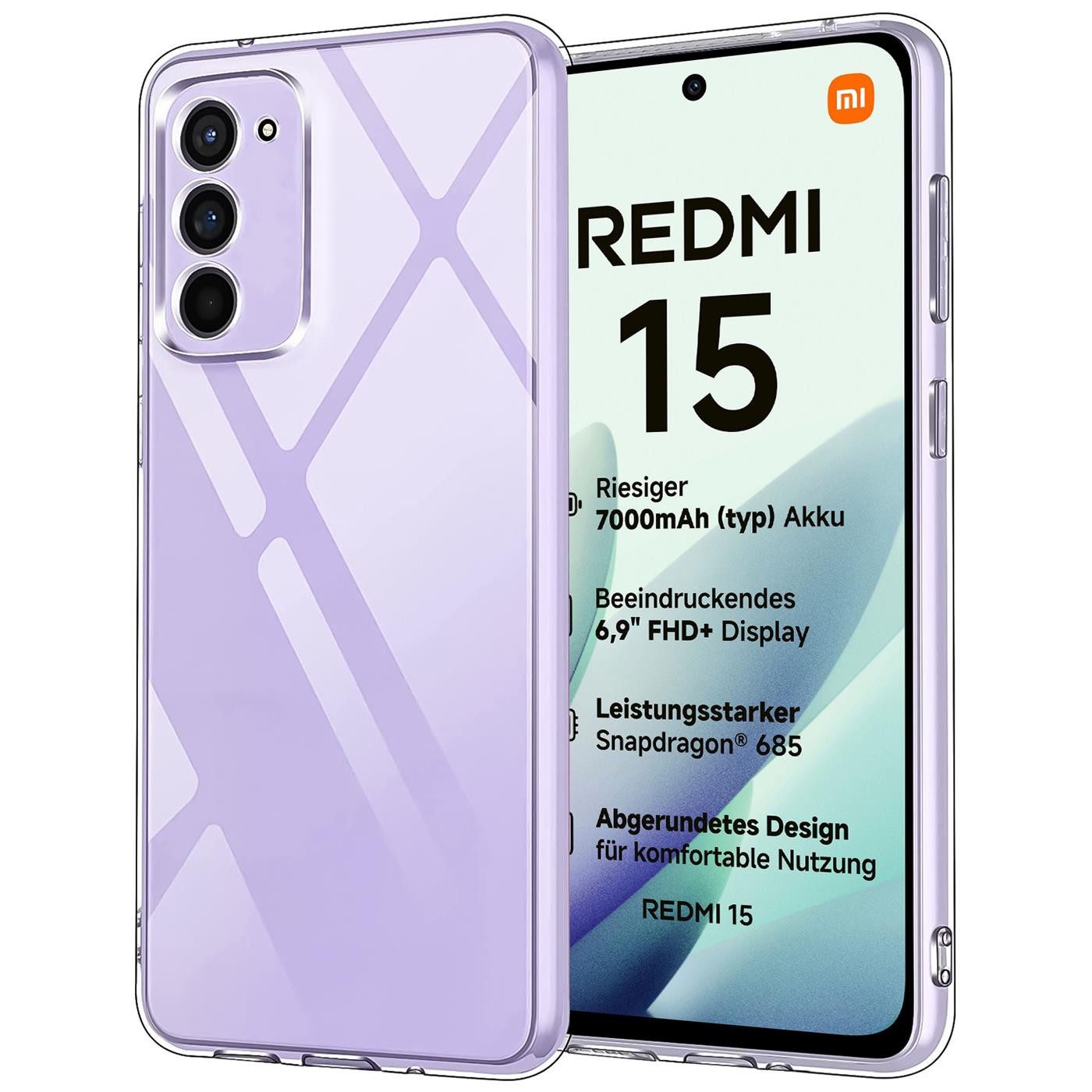 CoolGadget Handyhülle Transparent Ultra Slim Case für Xiaomi Redmi 15 6,9 Zoll, Silikon Hülle Dünne Schutzhülle für Redmi 15 5G Hülle