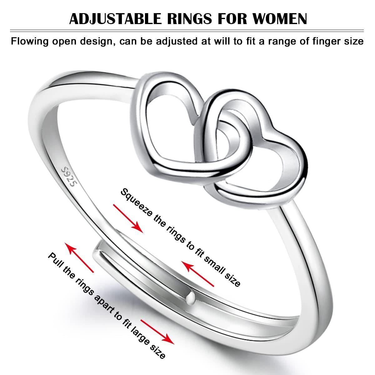 Herzform Silber Damen Frauen Mode Ring, Silberschmuck Fingerring 925er POCHUMIDUU Sterling Sterlingsilber Trend für S925 aus