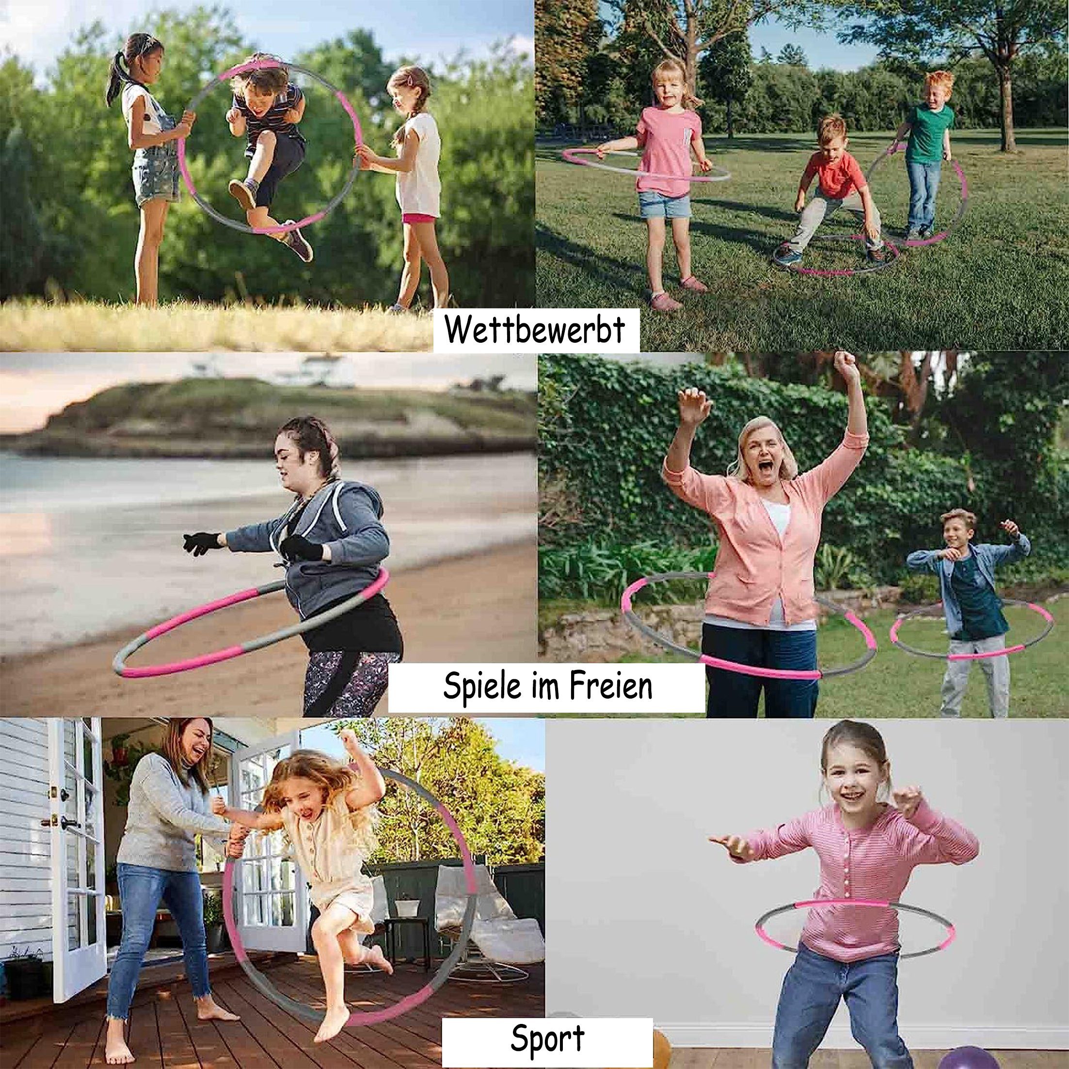 Abnehmen, Hula-Hoop-Reifen Für Fitness-Reifen Erwachsene Hula-Hoop-Reifen, Fitness-Reifen, Rosenrot+Grau zum und mit LeiGo abnehmbarem Kinder Fitness-Hula-Hoop-Reifen