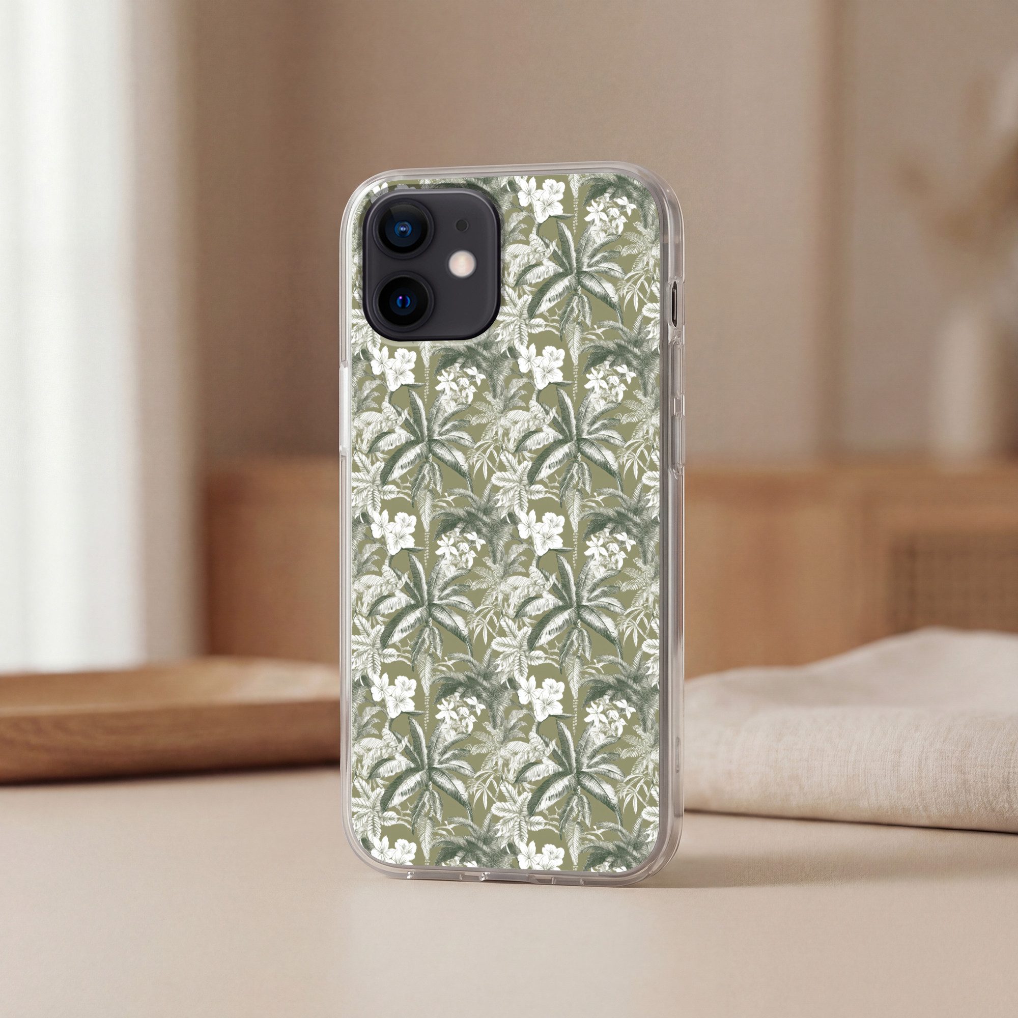 MuchoWow Handyhülle für Apple iPhone 12 Botanisch - Blumen - Grün, Smartphone-Bumper, Print, Handy Schutzhülle Dünn