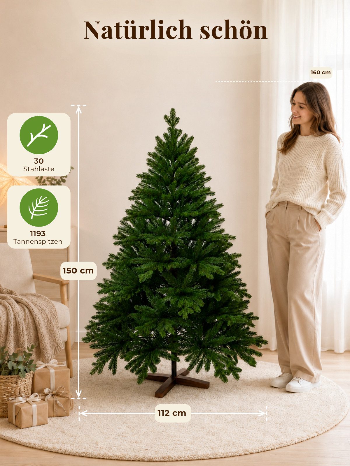 VIVANNO Künstlicher Weihnachtsbaum Polyethylen NORDMANN 150 Rund - Ohne Led, 112x150 cm – Bild 4 von 5