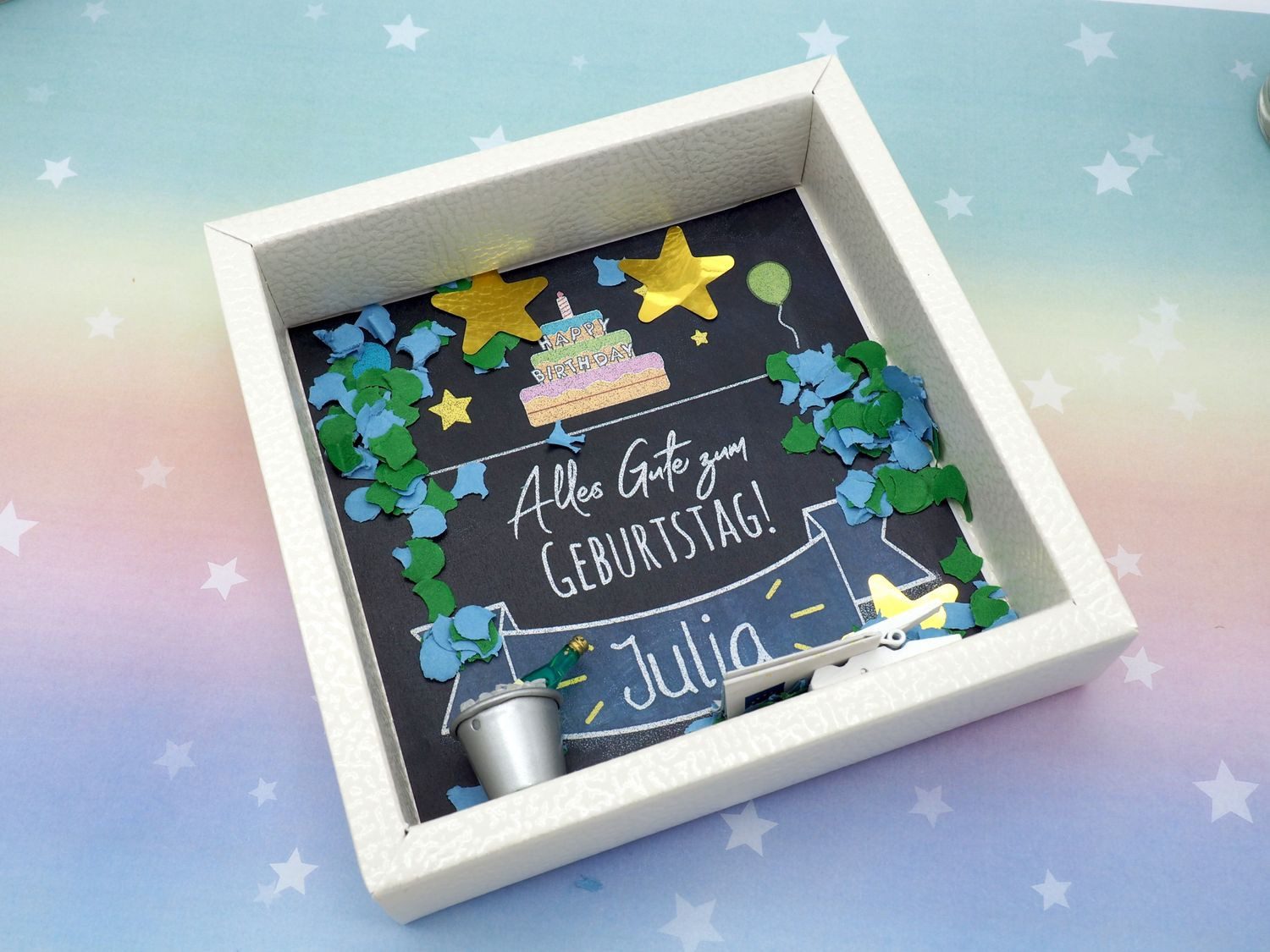 ZauberDeko Geschenkbox Geldgeschenk Verpackung Geburtstag MIT NAME Happy Birthday Sekt Party