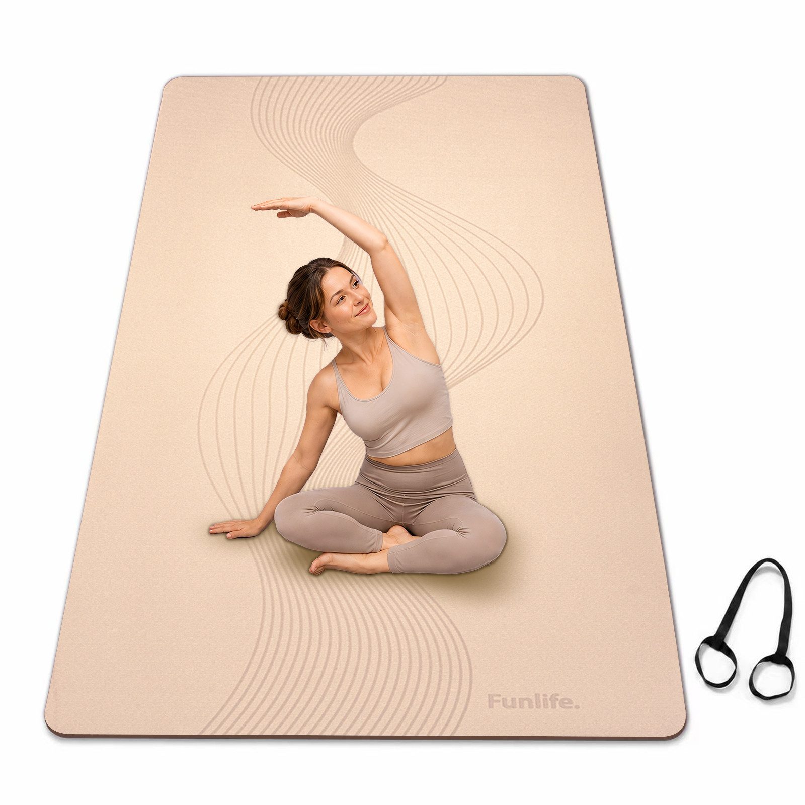 FunLife Yogamatte EXTRA WIDE 80 CM – einzeln oder mit 3 Widerstandsbändern (Set, Yogamatte, Tragegurt), extra breit, 8 mm gepolstert, rutschhemmend
