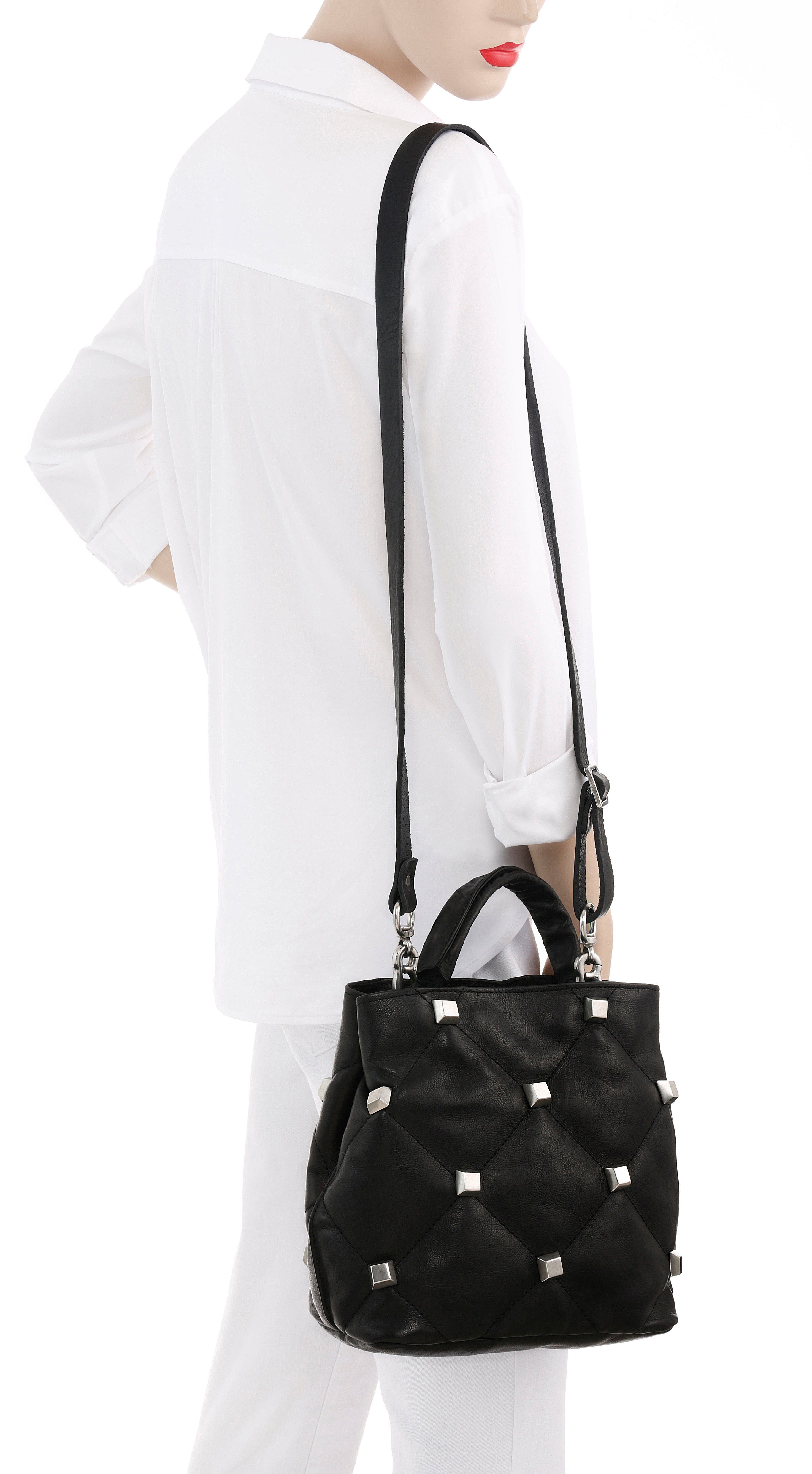 Damen Handtaschen A.S.98 Henkeltasche, aus echtem Leder mit Nieten verziert