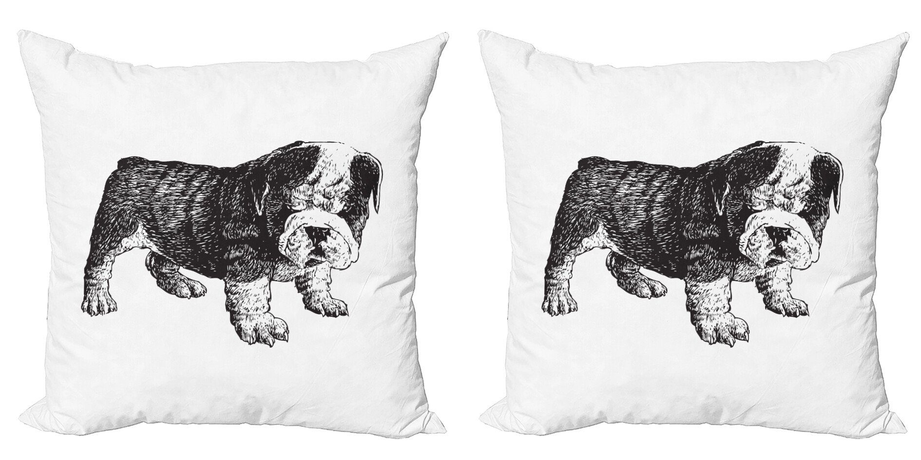 Kissenbezüge Modern Accent Doppelseitiger Digitaldruck, Abakuhaus (2 Stück), Bulldogge Pet Freehand Gezeichnet Monotone