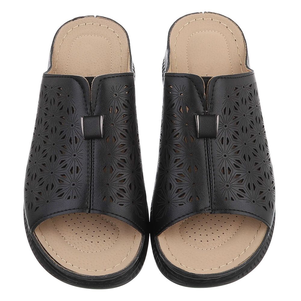 Ital-Design Damen Slipper mit Cut-outs und Komfortsohle Plateausandaletten (91849139) Keilabsatz/Wedge Keilsandaletten in Schwarz – Bild 4 von 5