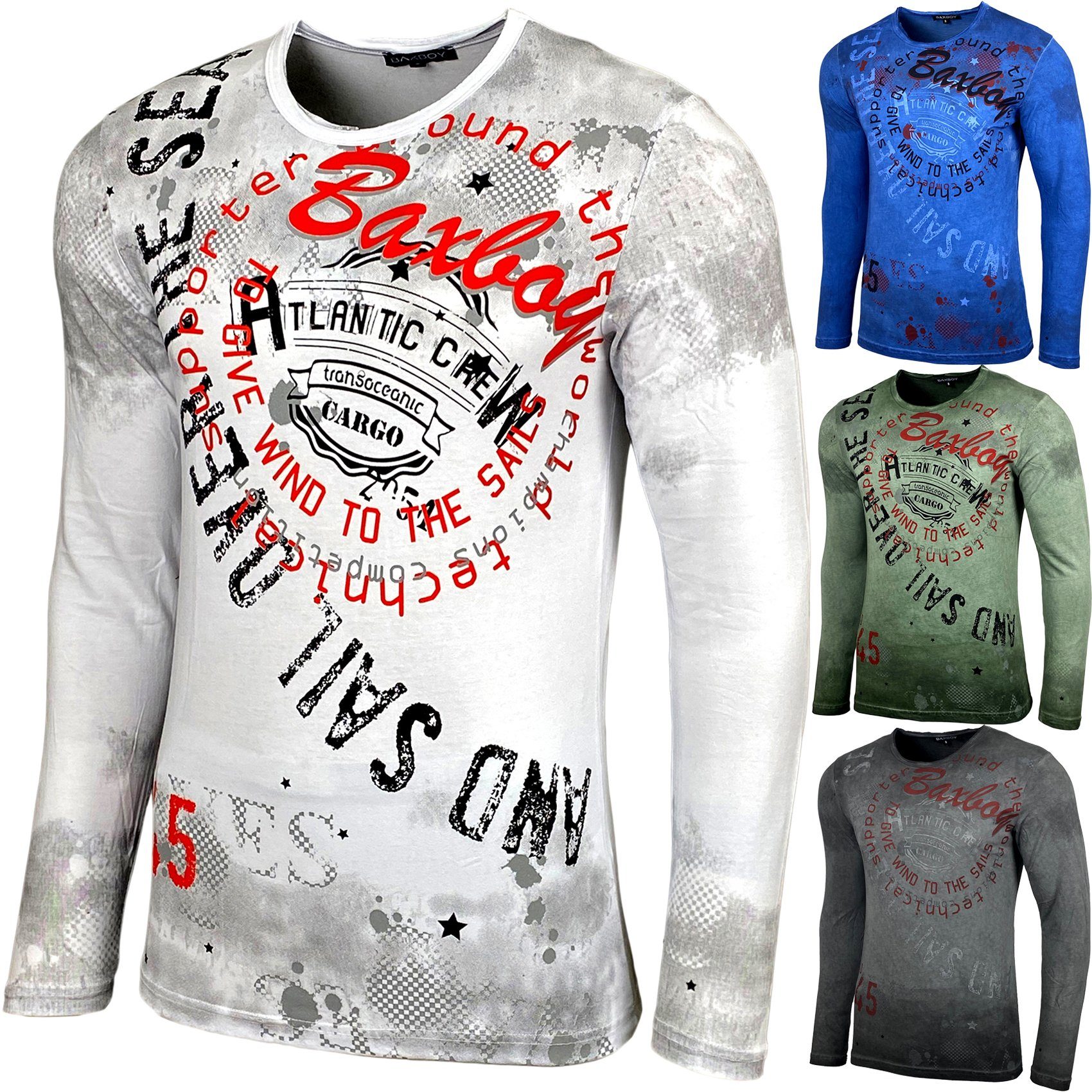 Longshirt Baxboy Herren Longsleeve T-Shirt Langarmshirt Aufdruck Oberteil B-705