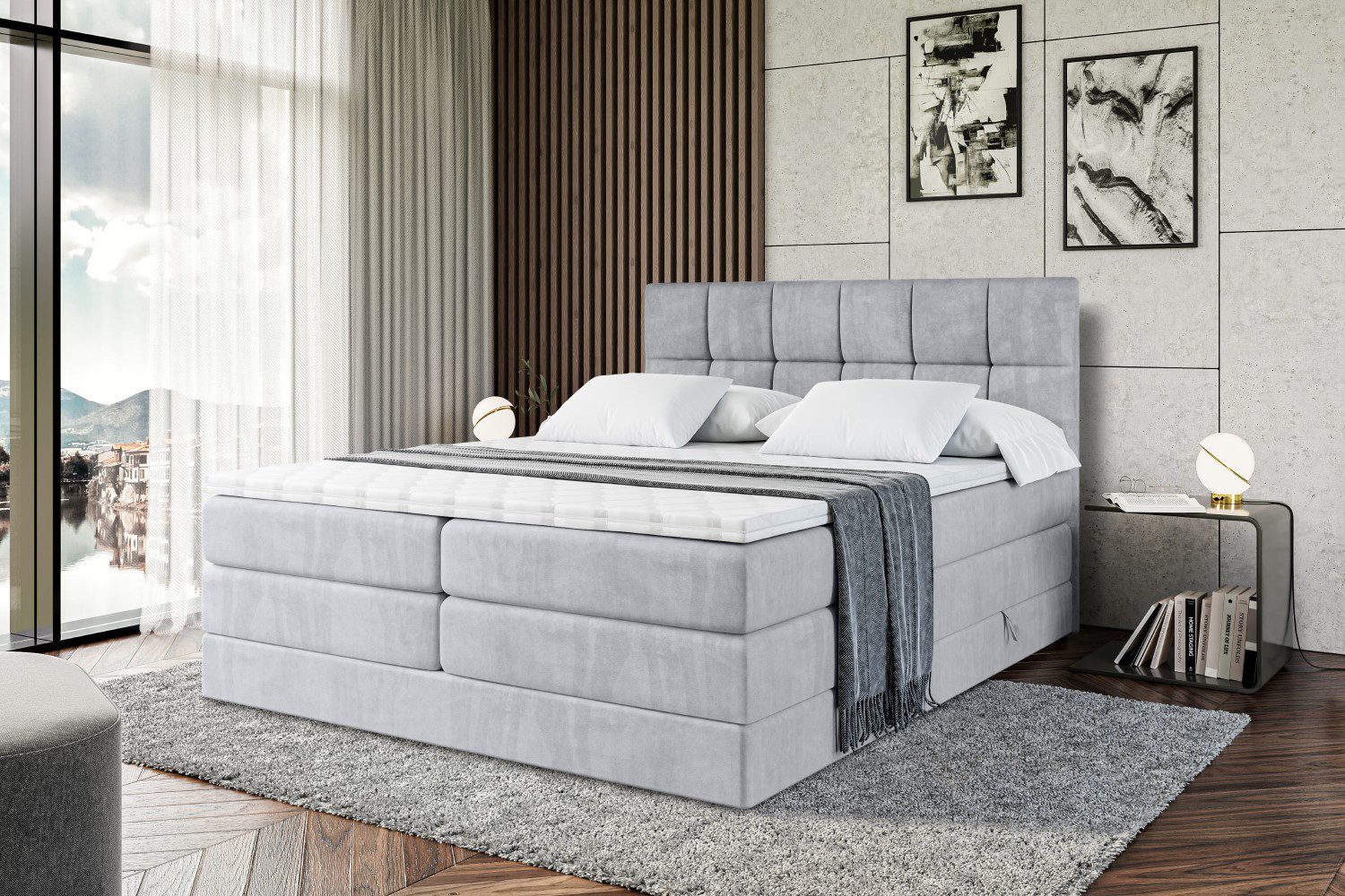 ALTDECOR Boxspringbett RICAR KING (mit Matratze und Lattenrost Topper Polsterbett mit Bettkasten Boxbett), H4 Multipocket, H3 Bonellfederung, Doppelbett Springboxbett