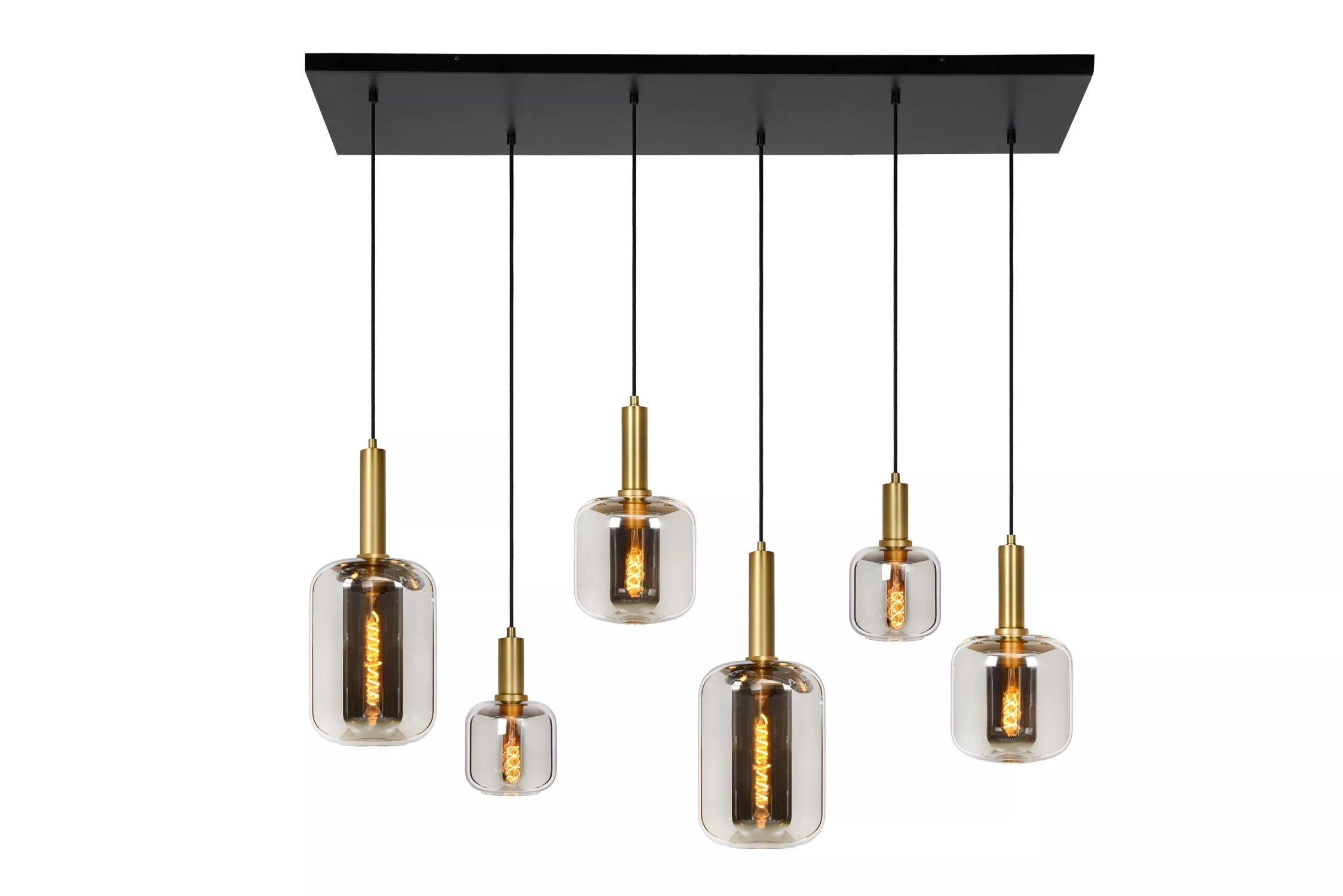 Licht-Erlebnisse Pendelleuchte WYSOR, ohne Leuchtmittel, Metall Rauchglas E27 H: max. 218 cm in Schwarz Rauchgrau Gold Modern