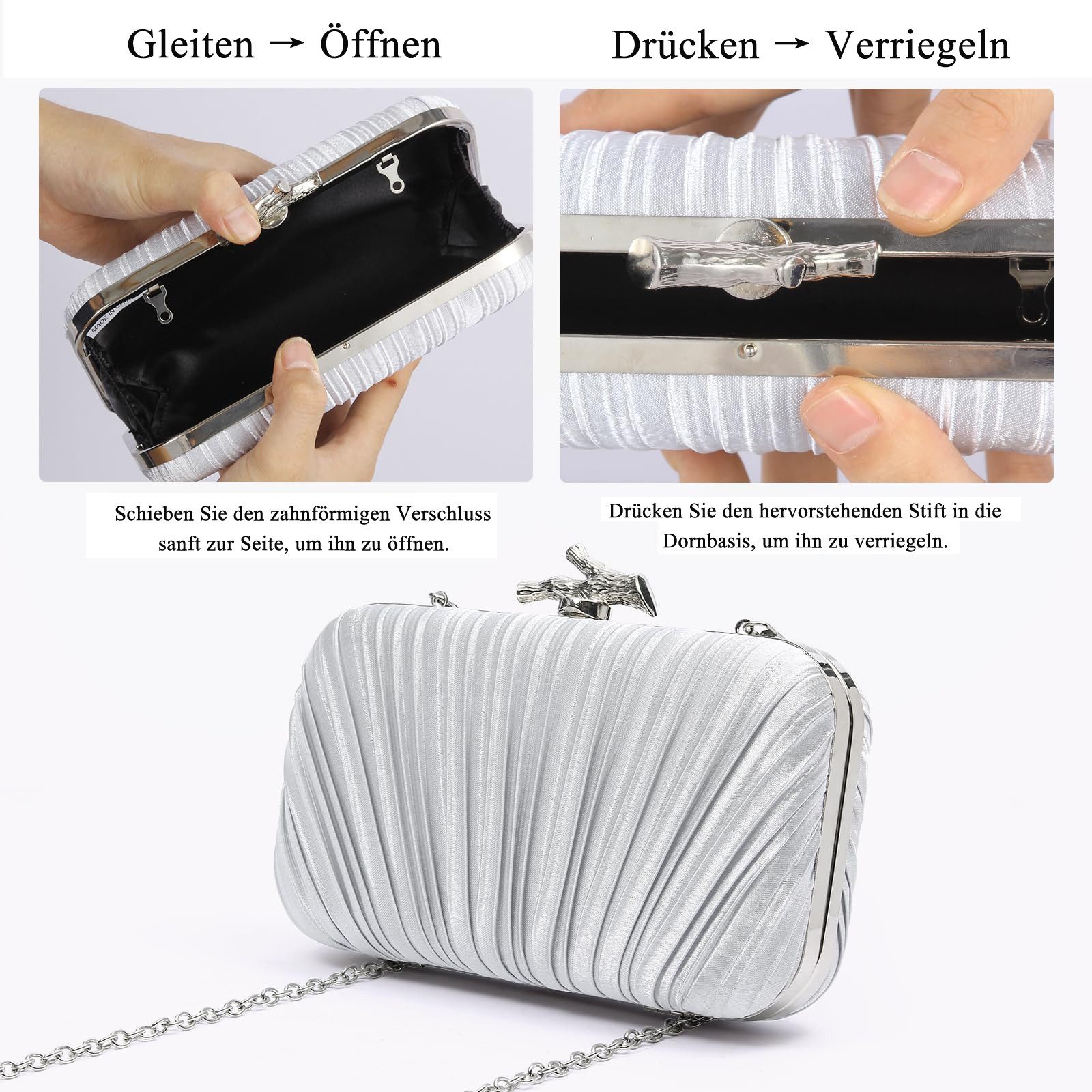Zaewry Abendtasche Damen Clutch Elegant Abendtasche Brauttasche Tasche Handtasche, mit Kette für Hochzeit Party Prom – Bild 4 von 5