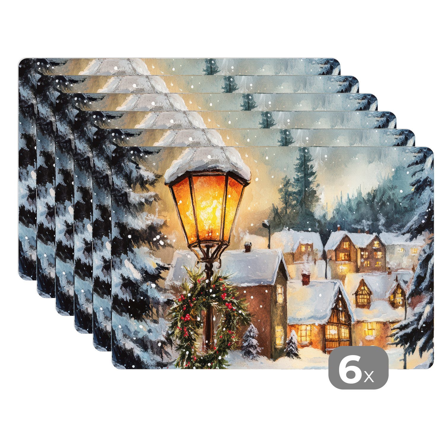 MuchoWow Platzset Weihnachtsdorf - Häuser - Schnee - Weihnachten, (6-St), P günstig online kaufen