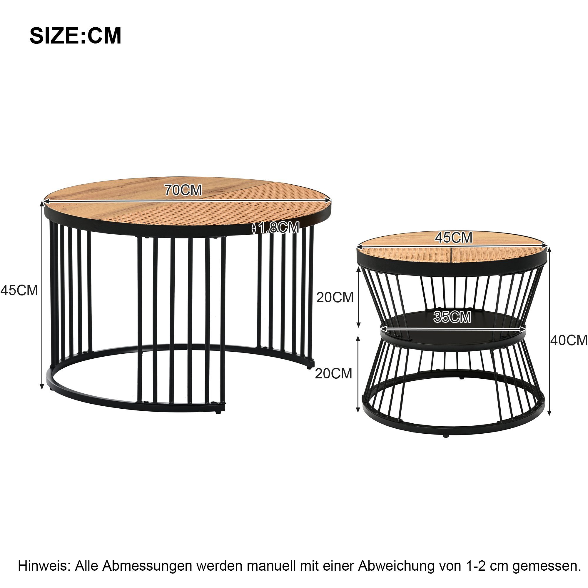 Set, OKWISH und Runde Couchtisch von Satz Beistelltisch Seite Nest Schwarz Marmor 2, von Endtische), Farbe Satz Braun+Schwarz Furnier Sofa 2er (Couchtisch Frame Tischen