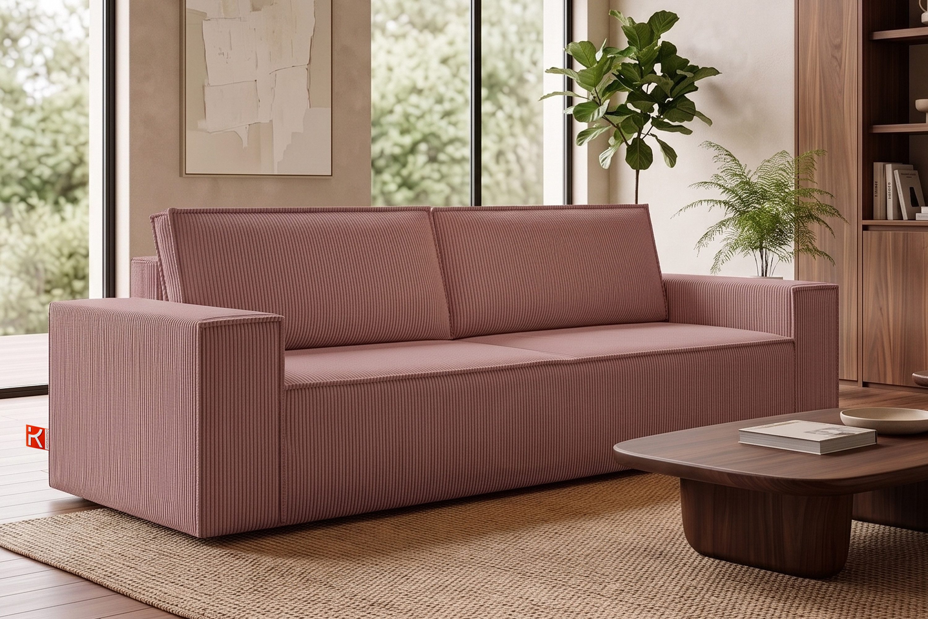 KONSIMO® 3-Sitzer NAPI Sofa mit Schlaffunktion & massivem Gestell, hergestellt in der EU, Couch für Dauerschläfer, mit Wellenunterfederung, Großer Bettkasten