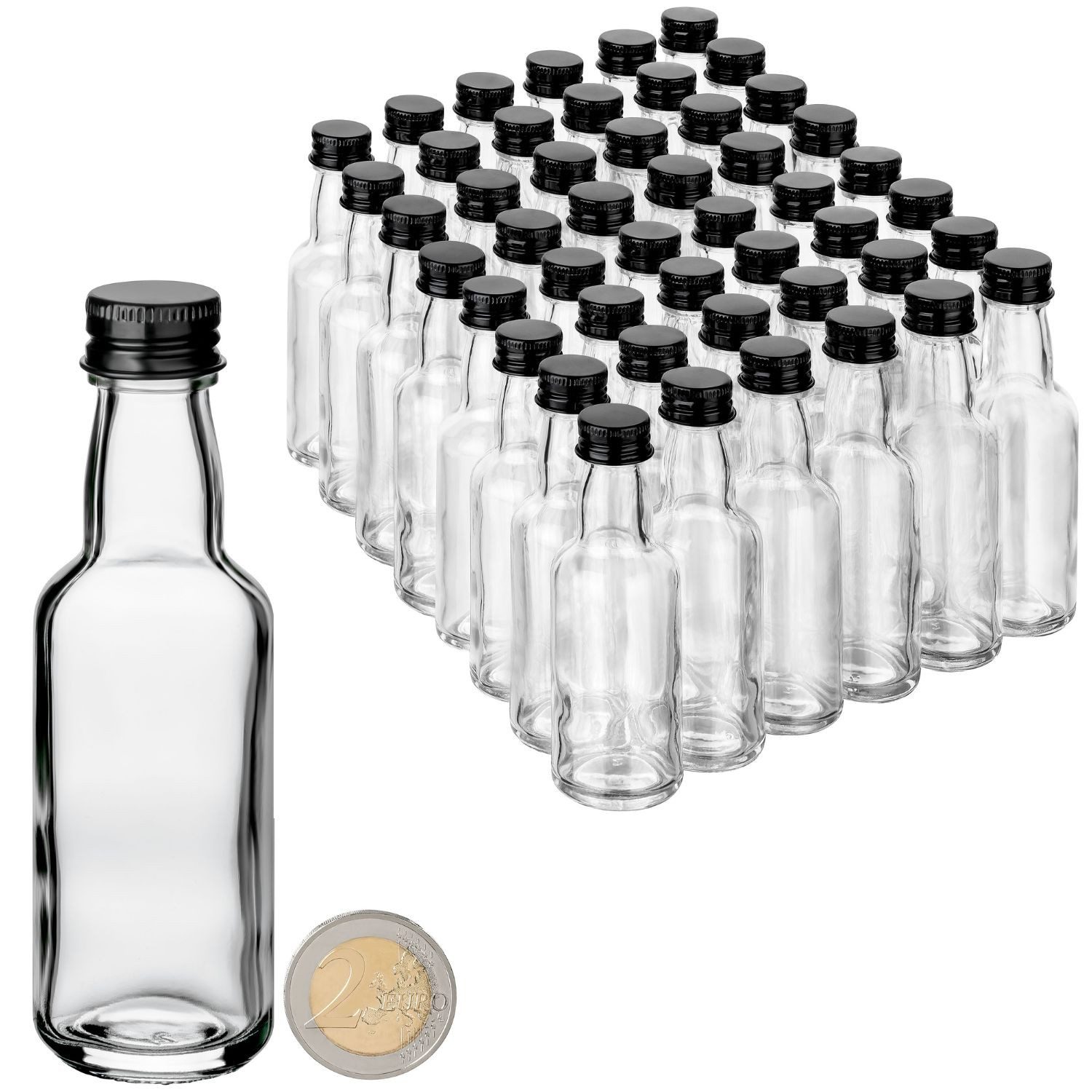Vorratsglas 48x kleine Flaschen zum Befüllen 50ml für Ingwer Shot, Schnaps, Likör