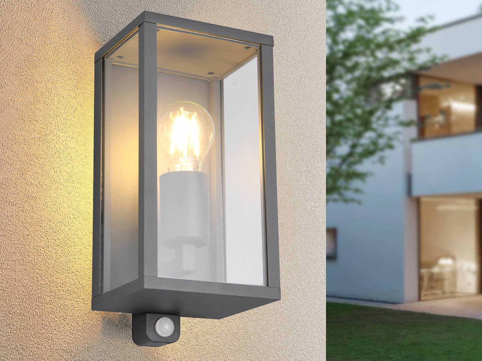 meineWunschleuchte LED Außen-Wandleuchte, Bewegungsmelder, LED wechselbar, Warmweiß, Fassadenbeleuchtung Hauswand, Terrassenleuchten, Anthrazit, Höhe 29cm