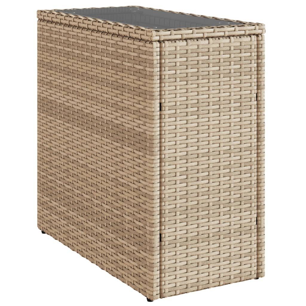 vidaXL Gartentisch Garten-Beistelltisch Glasplatte Beige 58x27,5x55 cm Poly Rattan (1-St)