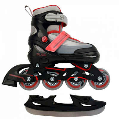 AMIGO Inlineskates 2 in 1 Kinder - Inlineskates & Eishockey Schlittschuhe, (in rot, blau oder gelb), größenverstellbar von 30 - 33 (30 31 32 33) & 34 - 37 (34 35 36 37)