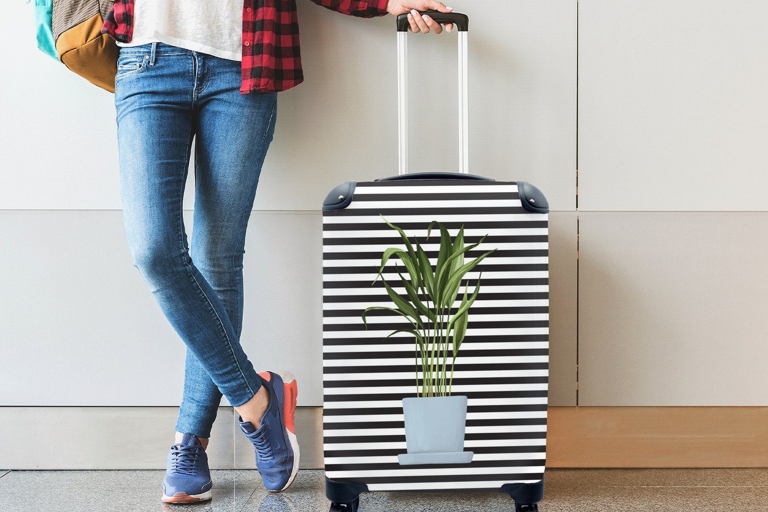 Ferien, für Handgepäck Reisetasche MuchoWow 4 rollen, Zimmerpflanzen Trolley, Blau, Rollen, Pflanzgefäß mit Handgepäckkoffer - Reisekoffer -