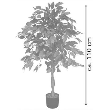 Kunstbaum Ficus Benjamin Birkenfeige Künstliche Pflanze mit Echtholz 110 cm, Decovego