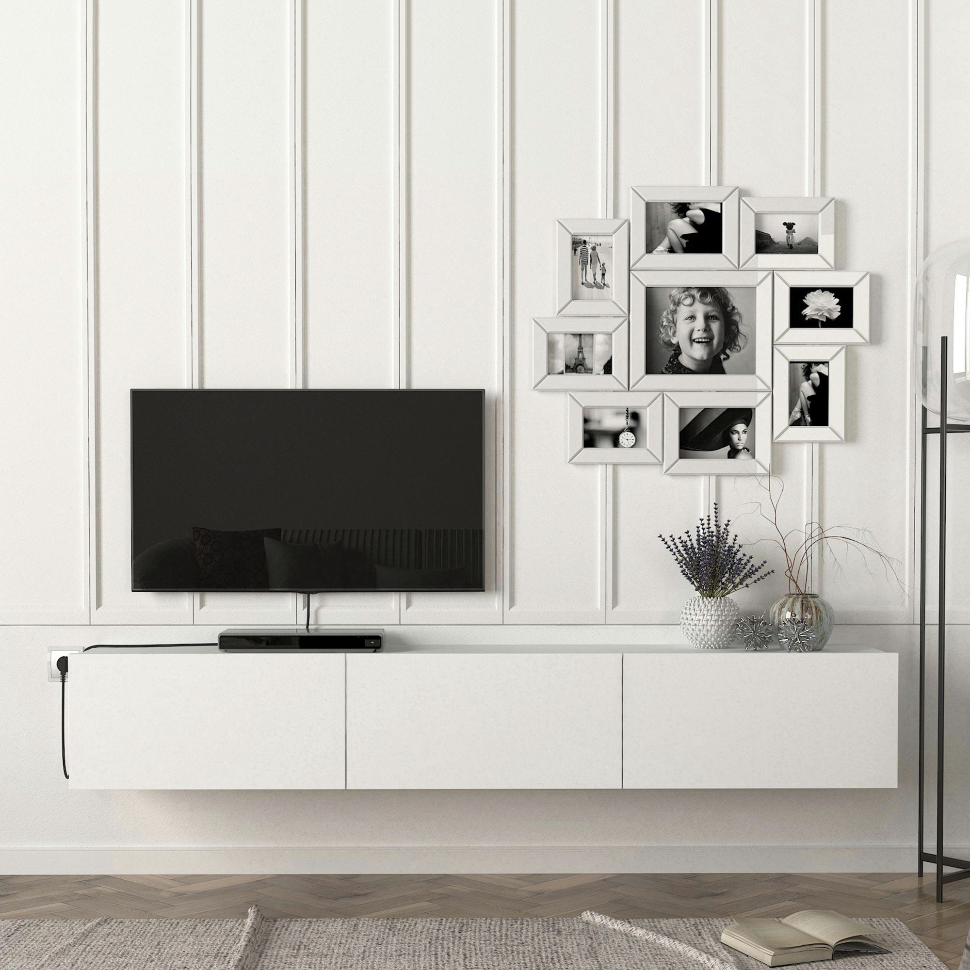 en.casa TV-Schrank »Vihti« Fernsehschrank 180x31x29,5cm Weiß günstig online kaufen