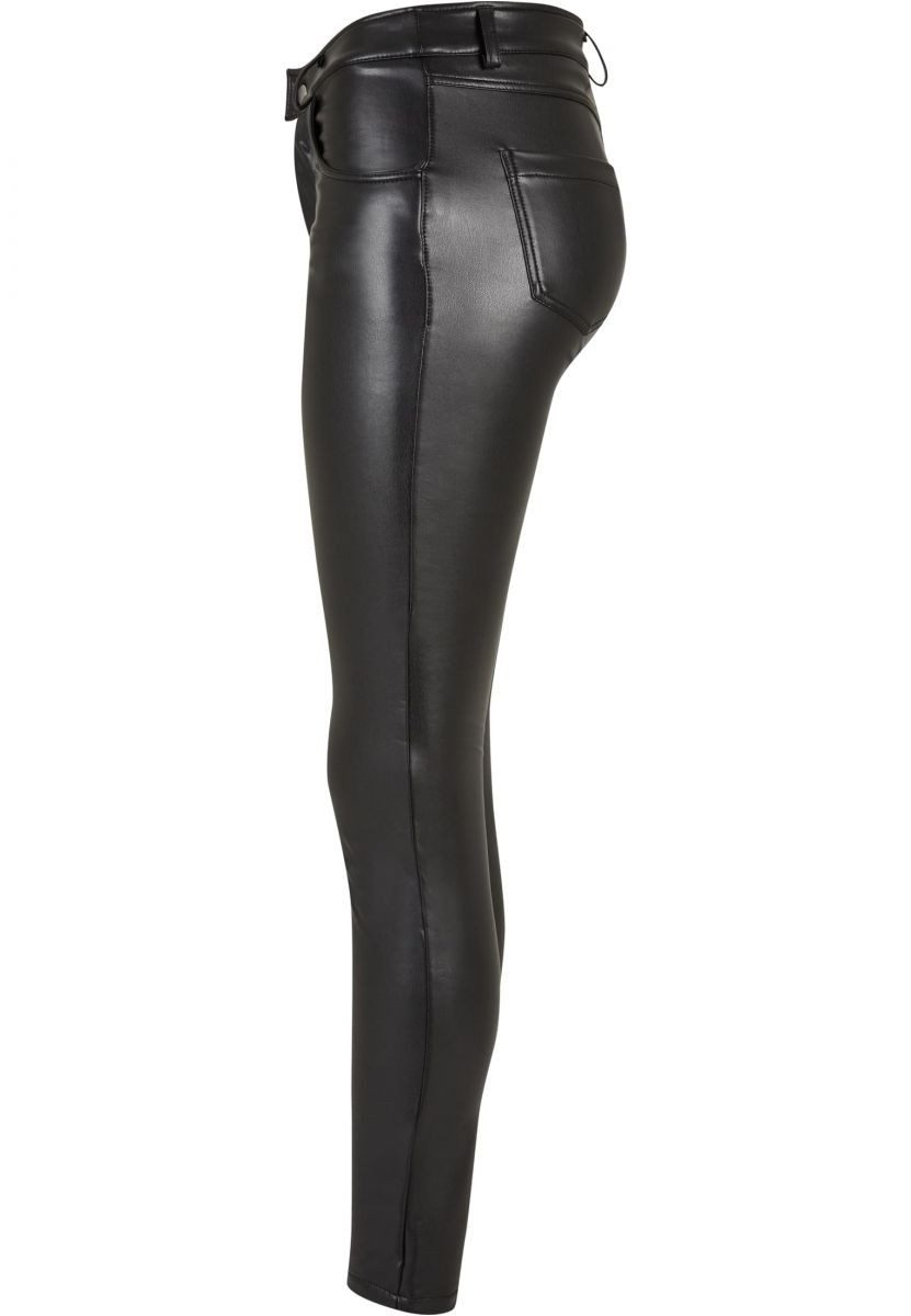 URBAN CLASSICS Funktionshose Ladies Mid Waist Synthetic Leather Pants DamenKunstlederhose
