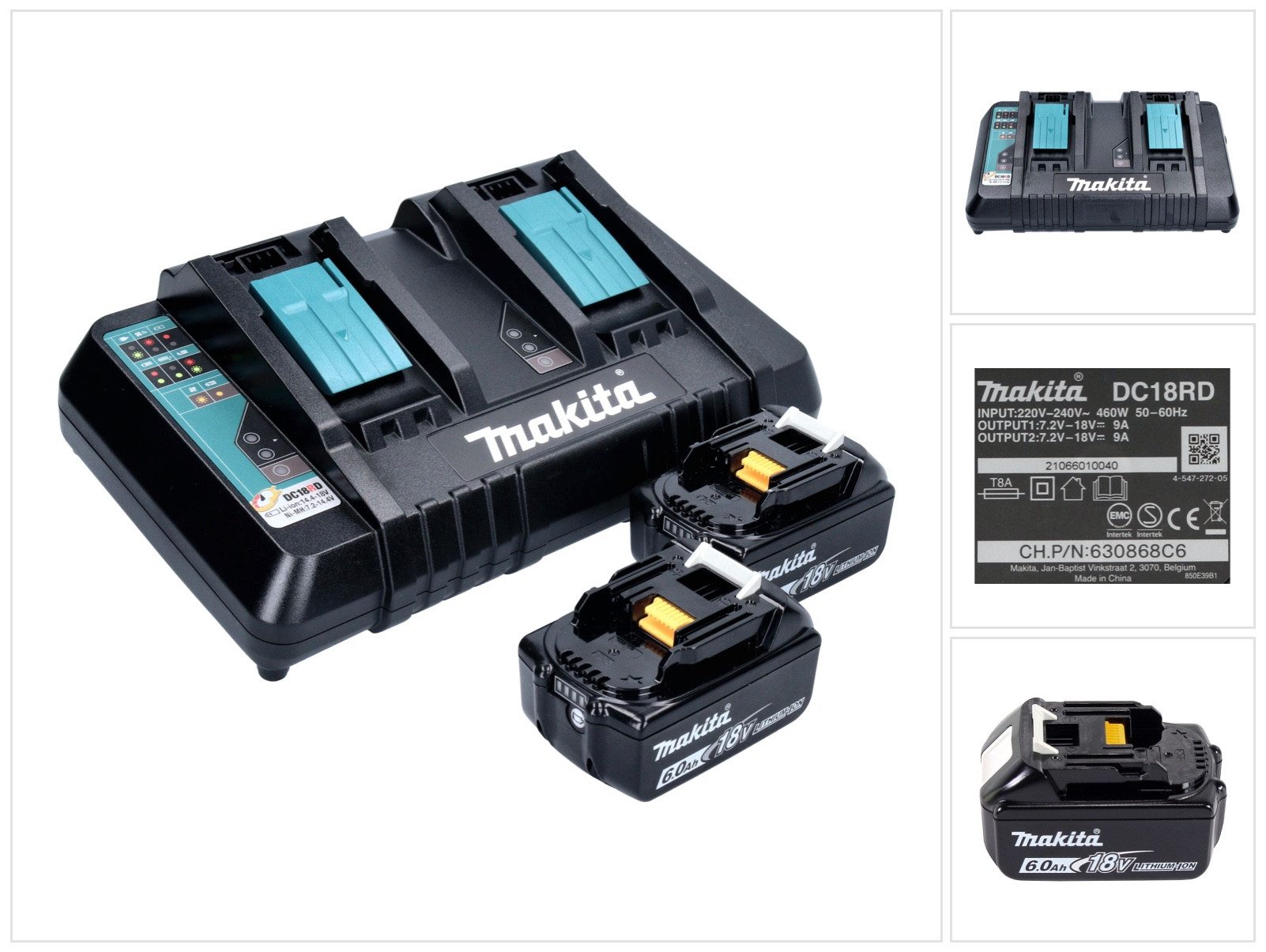 Makita Power Source Kit 18 V mit 2x BL 1860 B Akku 6,0 Ah + DC 18 RD Doppell Akkupacks