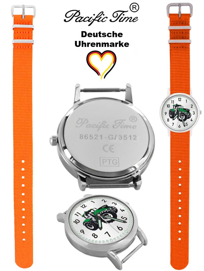 Pacific Time Quarzuhr Kinder Armbanduhr Mix orange Versand und Traktor grün - Wechselarmband, Gratis Design Match