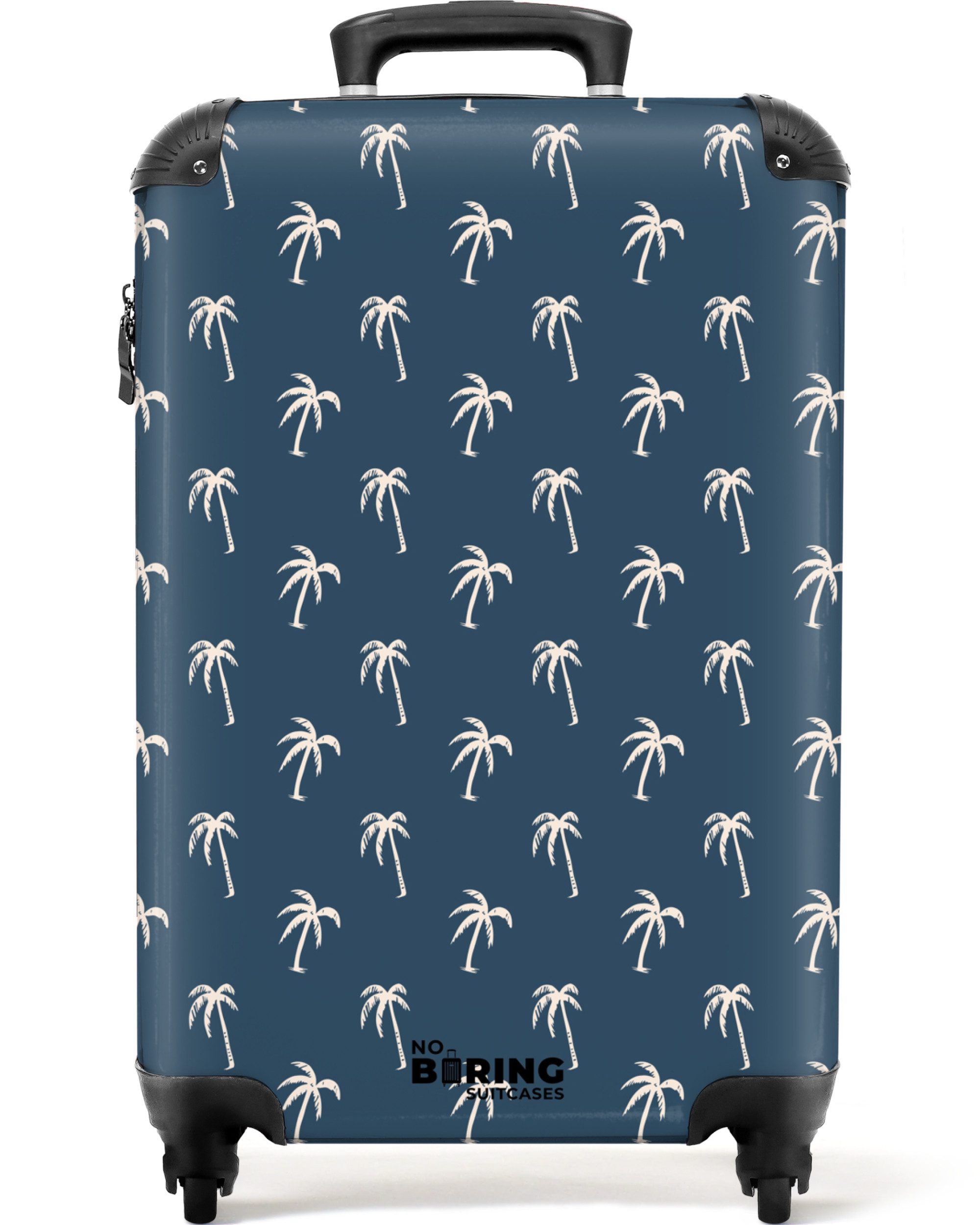 NoBoringSuitcases.com© Hartschalen-Trolley Blau mit beigem Palmenaufdruck günstig online kaufen
