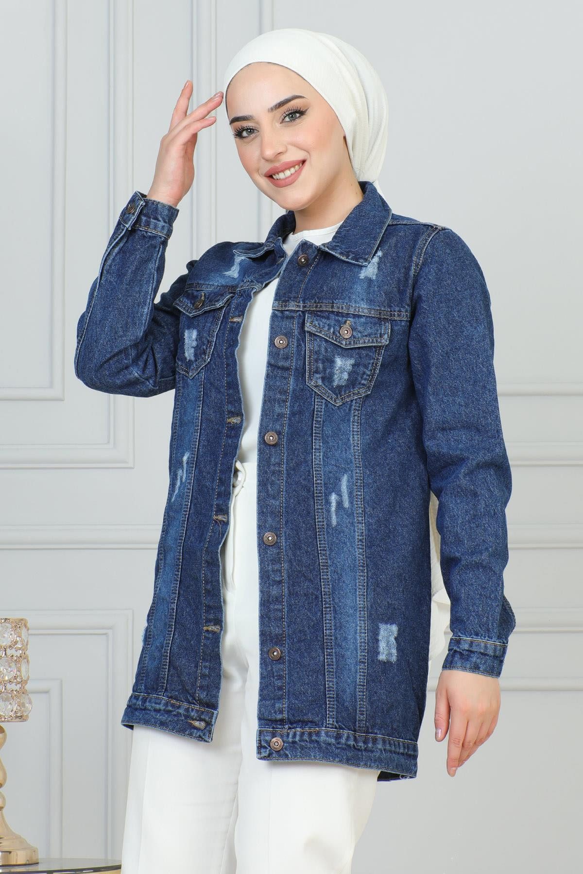 Winterjacke Cebi Laser Detailierte Jeansjacke