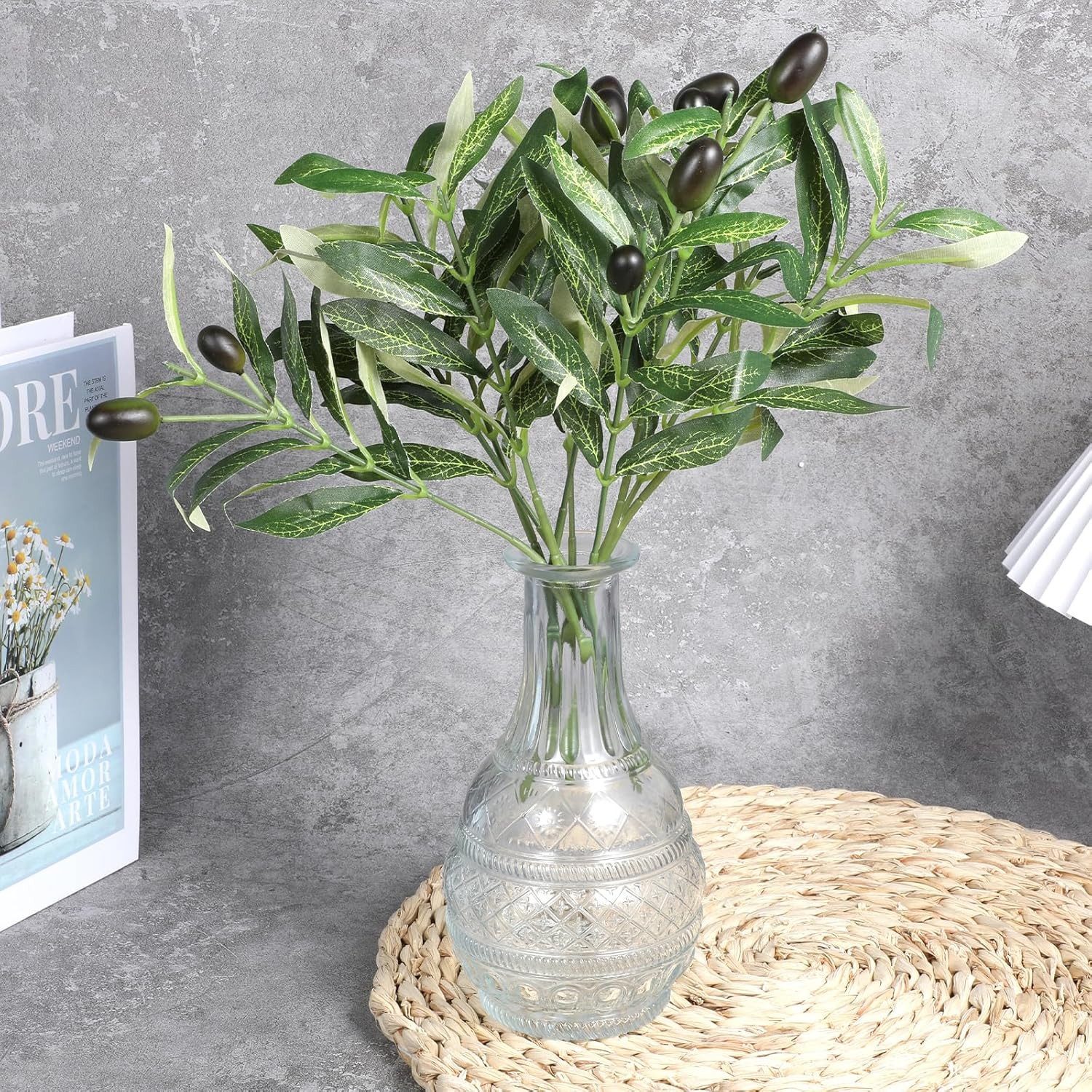Kunstblumenstrauß 5er Set künstliche Olivenzweige für Deko innen & außen, FOUORTUNATE-BEE, Künstliche Olivenzweige für Hochzeit, Büro & Tischdeko – Bild 3 von 5