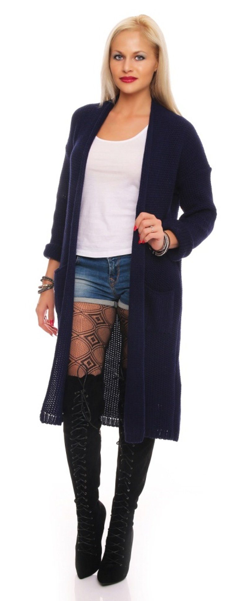 Mississhop Longstrickjacke Damen Lange Strickjacke Cardigan günstig online kaufen