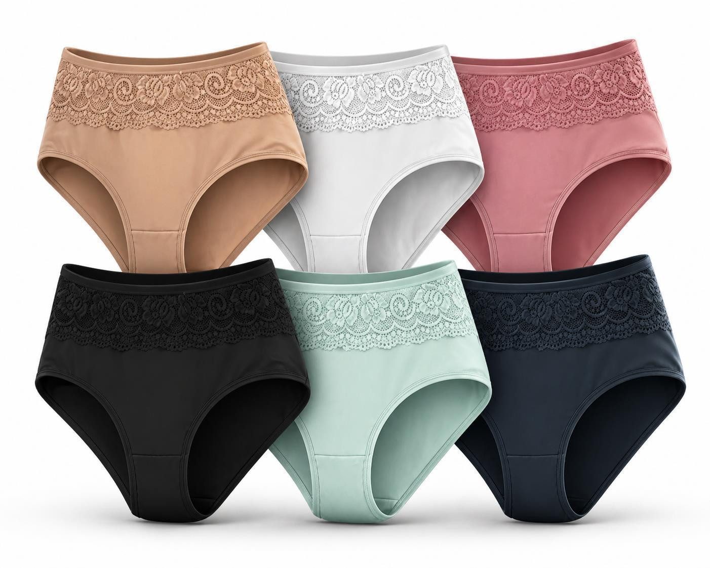 EloModa Taillenslip Damen Slips 6er Pack mit Spitze, elastisch & bequem, 95% Polyamid (6-St) 6er Pack Spitzenslips, hoher Bund, weich & elastisch