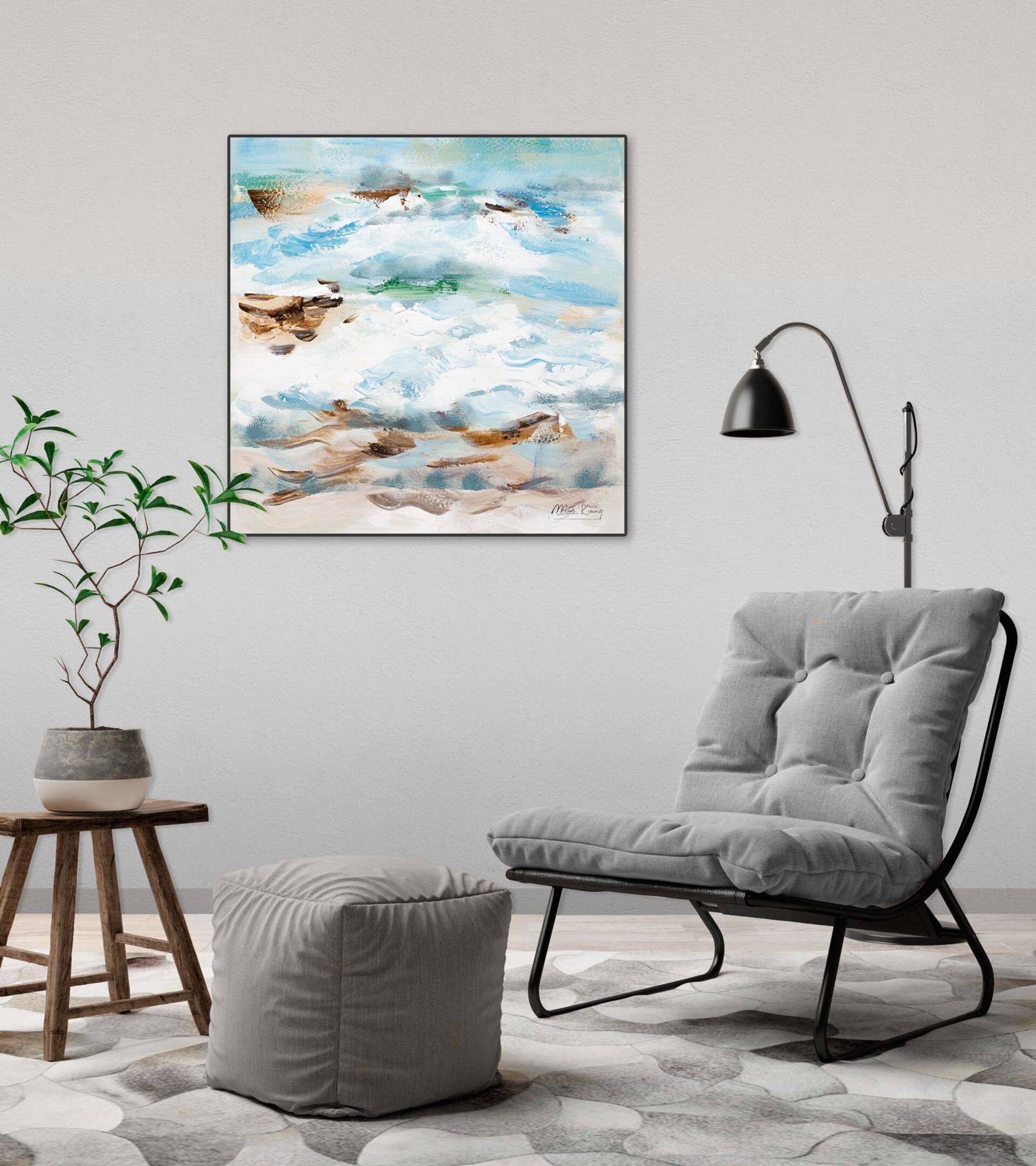 An HANDGEMALT Wandbild 100% 60x60 KUNSTLOFT cm, Côte Wohnzimmer Gemälde Leinwandbild d'Azur der