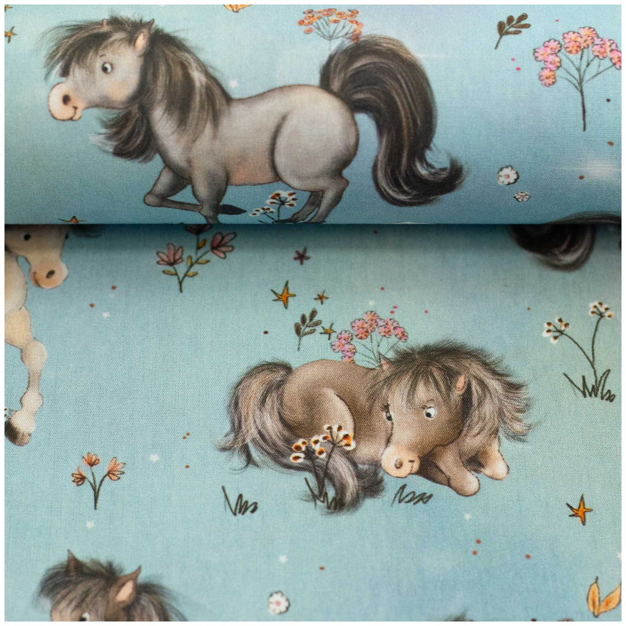 maDDma Stoff Swafing Baumwollstoff Pferde Meterware für Kinderkleidung & Deko 150cm