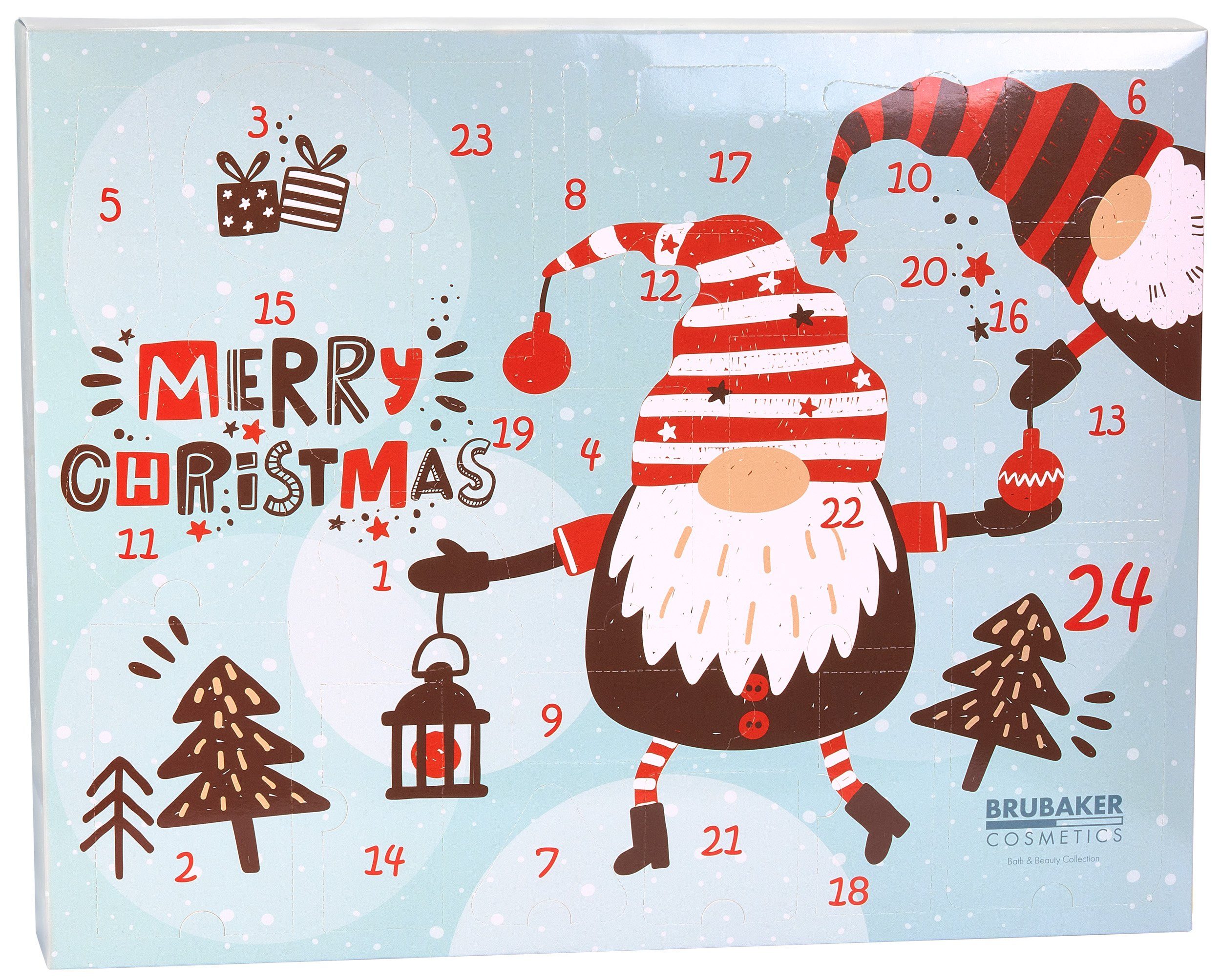 BRUBAKER Adventskalender XXL Beauty Weihnachtskalender - Wichtel Zwerge - Körperpflege (Pflege Produkte & Spa Accessoires, 24-tlg), Gnom Wellness Kalender Weihnachten für Frauen und Mädchen - Mint Blau