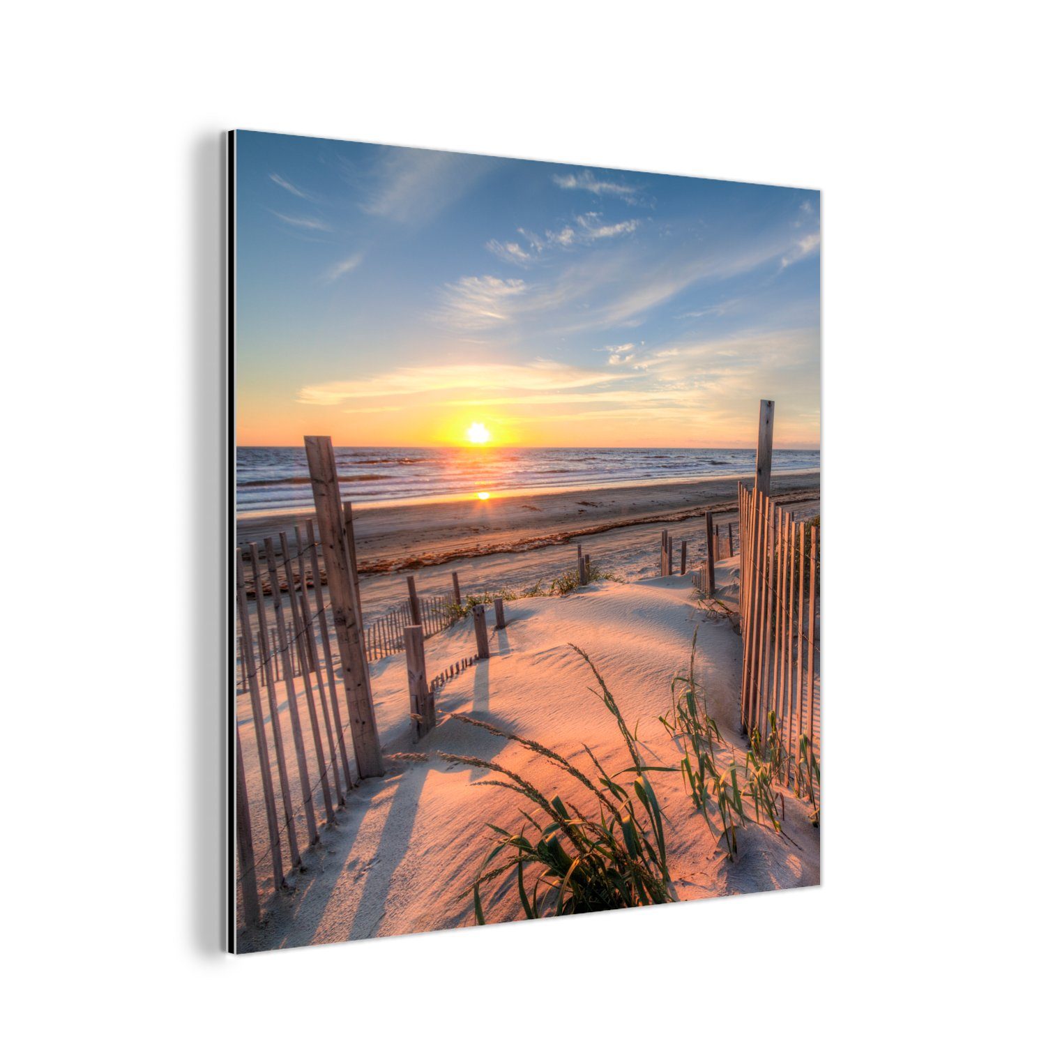 MuchoWow Metallbild Strand - Meer - Düne - Sonnenuntergang - Landschaft, (1 St), Alu-Dibond-Druck, Gemälde aus Metall, Aluminium deko | Bilder