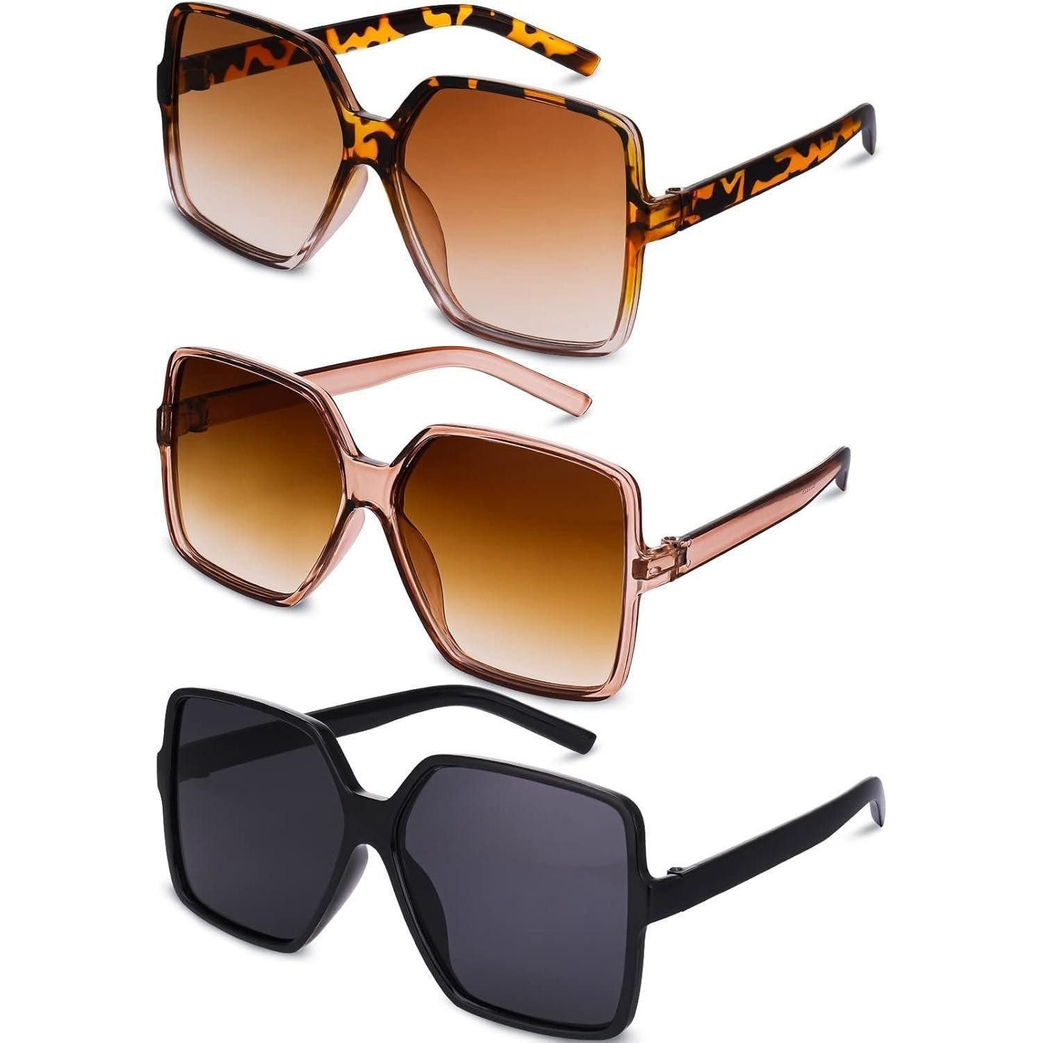 LuxusKollektion Retrosonnenbrille Sonnenbrille 3er Set rechteckig Übergröße UV400 Unisex