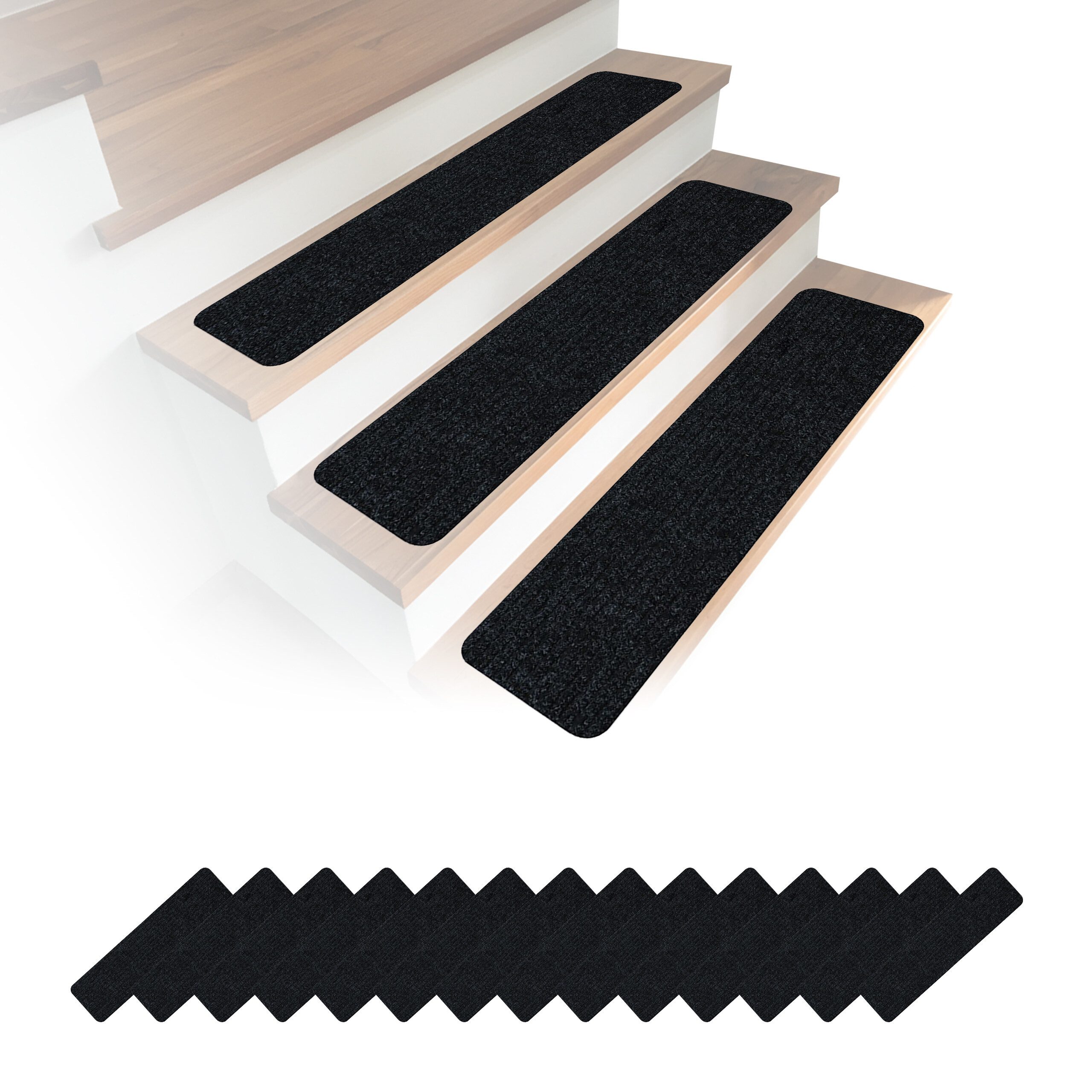 relaxdays Stufenmatte Rechteckige Stufenmatten 16er Set 75x20, Höhe: 7.5 mm, schwarz