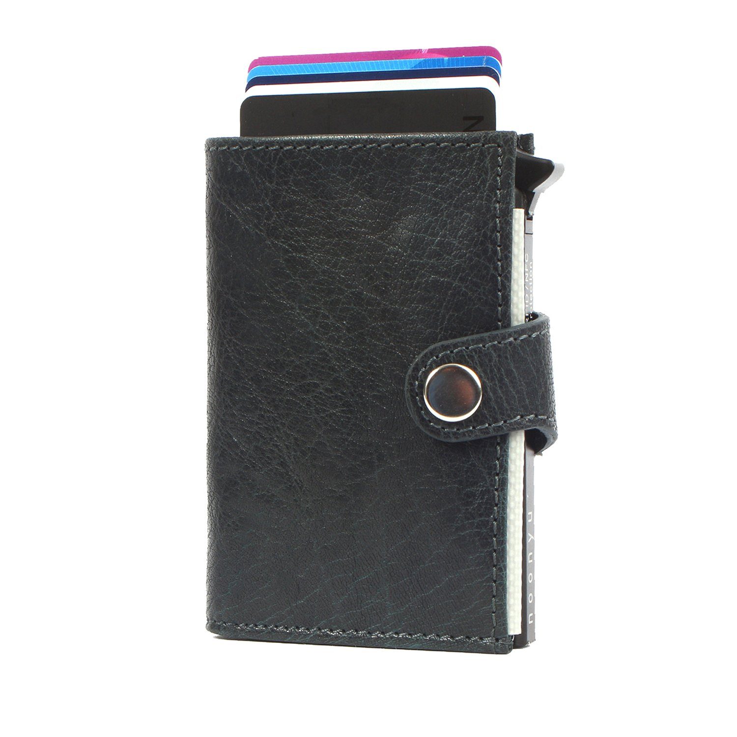 Upcycling Leder Kreditkartenbörse Margelisch aus noonyu steelblue Mini single Geldbörse leather,