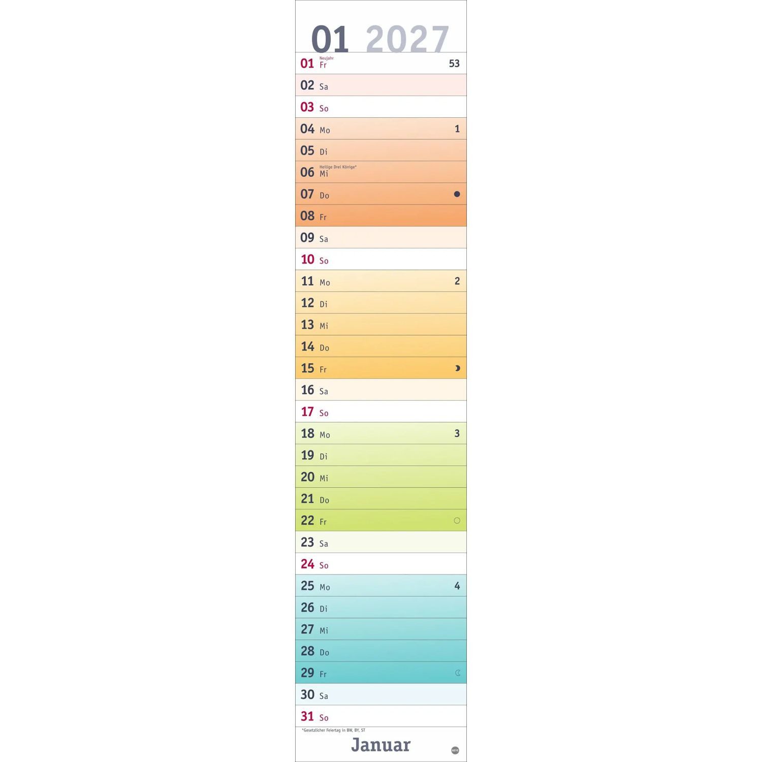 HEYE Wandkalender Bunte Wochen Langplaner 2027