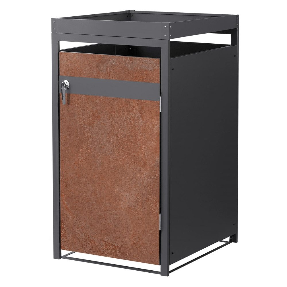 ML-DESIGN Mülltonnenbox Müllbox aus Stahl wetterfeste Mülltonnen Verkleidung Mülltonnengarage, für 1 Tonne 240L 68x80x124cm Anthrazit, Rot-Braun mit Pflanzdach