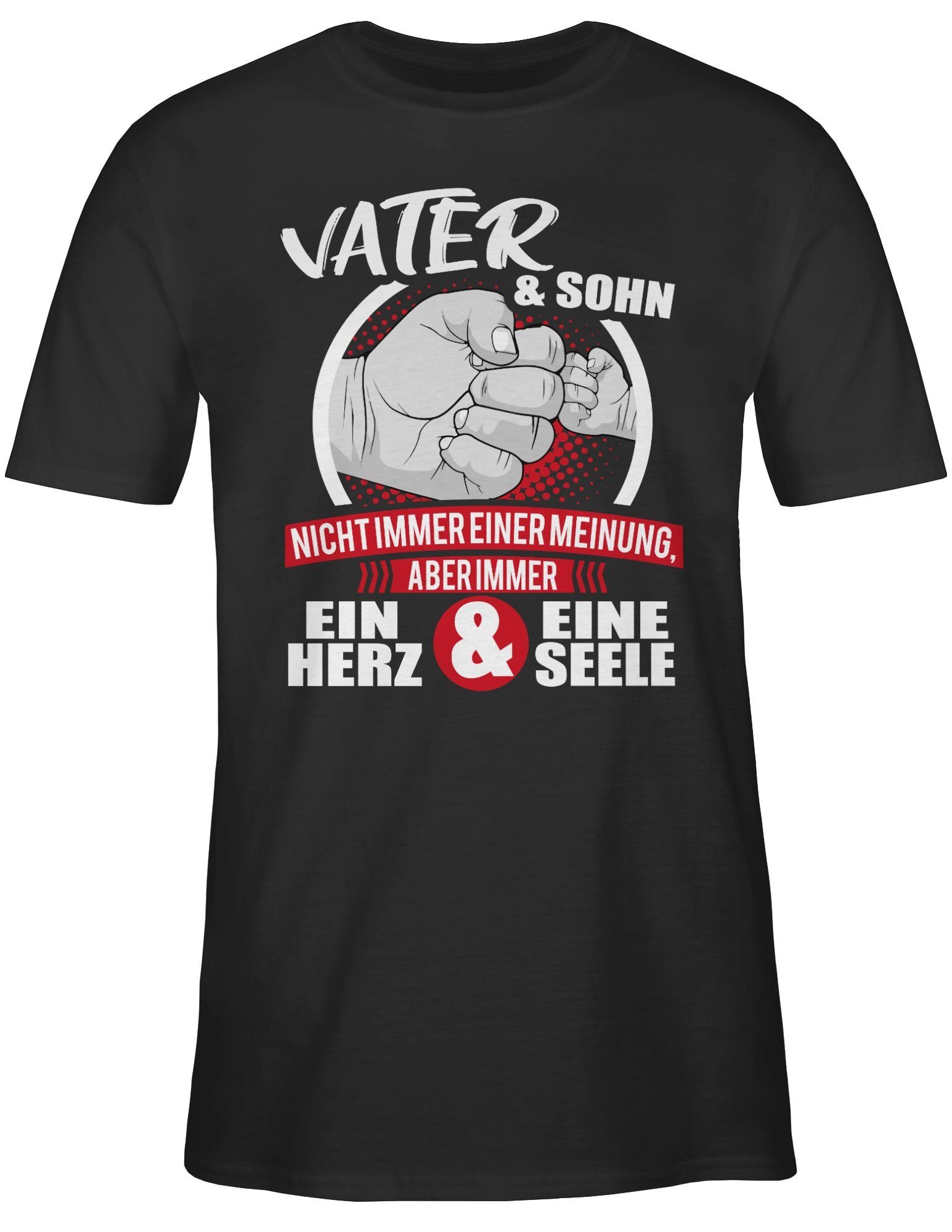 Papa 1 & T-Shirt ein Immer Familie Partner-Look & - Sohn Vater Schwarz Shirtracer Herz eine Seele weiß/rot