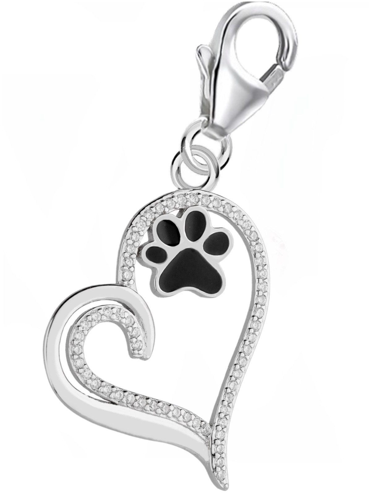 Goldene Hufeisen Charm Herz Zirkonia Herz Pfote Charm 925 Sterling-Silber Anhänger für Armband
