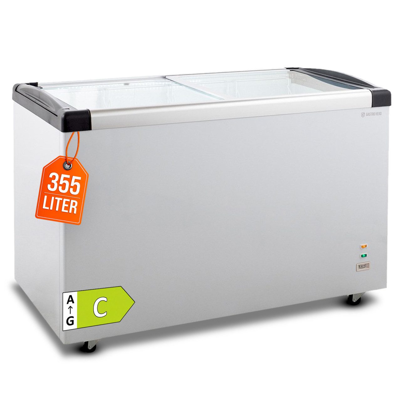 GastroHero Gefriertruhe Tiefkühltruhe 355 Liter mit Glasschiebedeckel & Rollen abschließbar TKTR-ECO450GN, 127.5 cm breit, 355 l