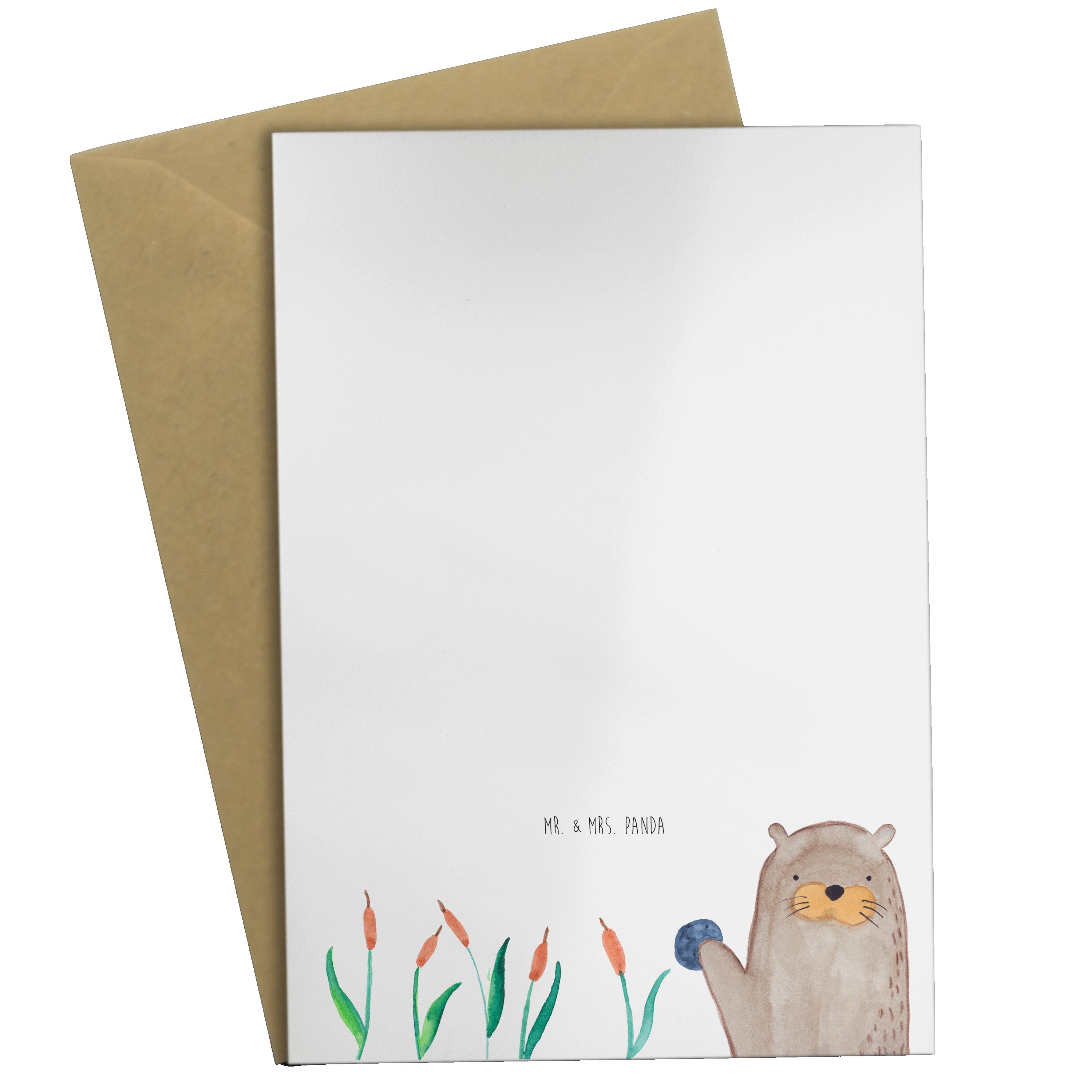 Mr. & Mrs. Panda Grußkarte Otter mit Stein - Weiß - Geschenk, Karte, Einladungskarte, Geburtstag