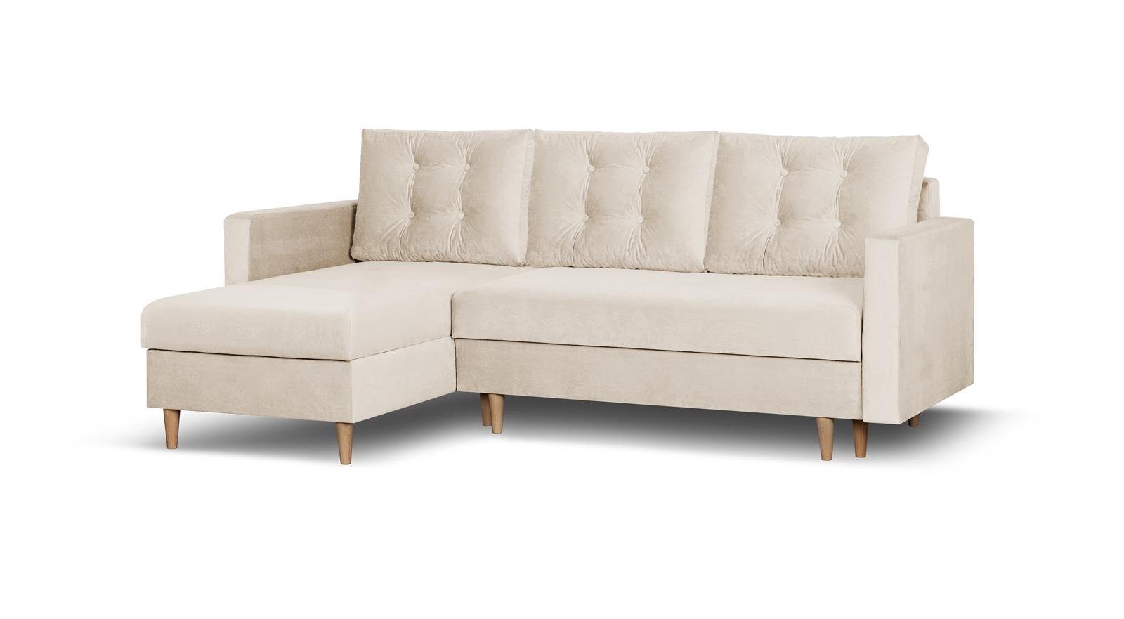 Kaufen Sie es jetzt, Originalprodukt Beautysofa Ecksofa Sigurd, Wohnzimmer, (paros Creme im für cm 01) Stil, 226 Ecke skandinavischen Schlaffunktion Bettkasten Polsterecke und mit