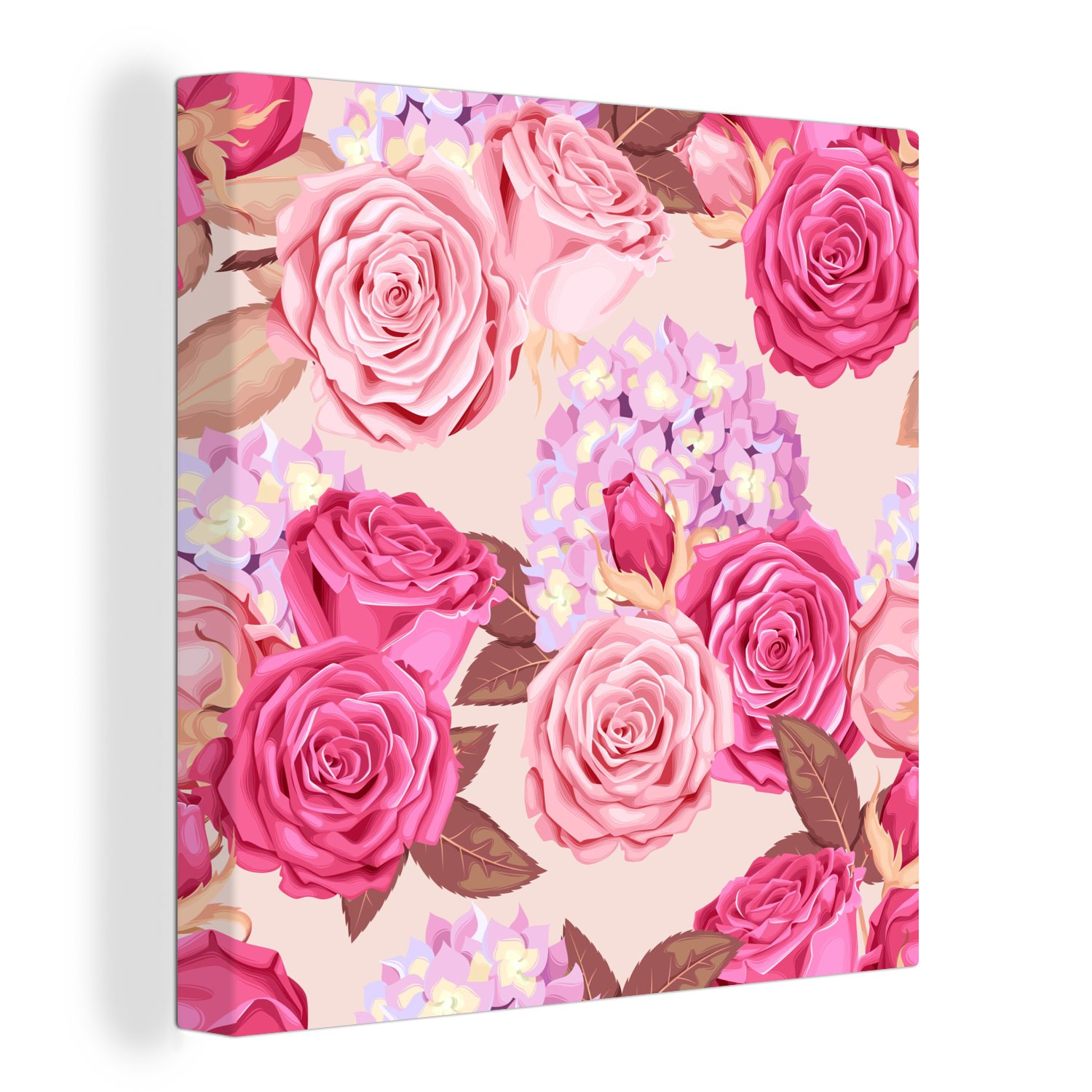 OneMillionCanvasses® Leinwandbild Blumen - Rosen - Rosa, (1 St), Leinwand Bilder für Wohnzimmer Schlafzimmer