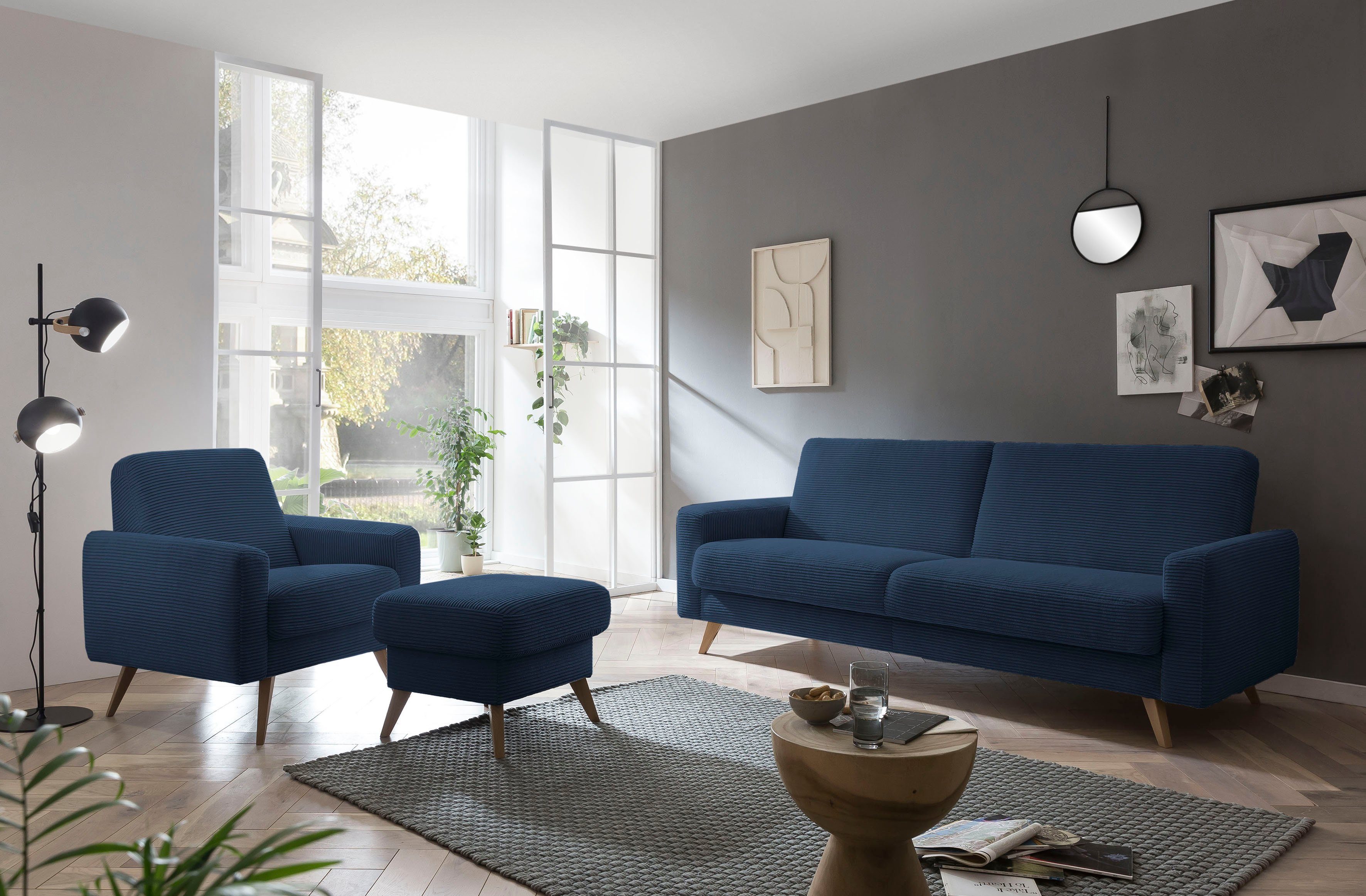 exxpo - 3-Sitzer fashion Samso, Inklusive Bettkasten und sofa Bettfunktion navy