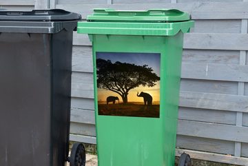 MuchoWow Wandsticker Elefant - Sonne - Afrika (1 St), Mülleimer-aufkleber, Mülltonne, Sticker, Container, Abfalbehälter