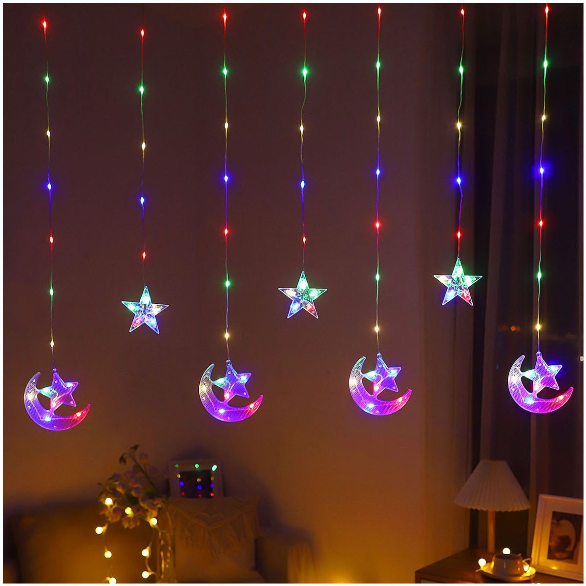 Qualra LED-Lichtervorhang Lichter Vorhang Innen 82LEDs Lichterkette Batteri günstig online kaufen